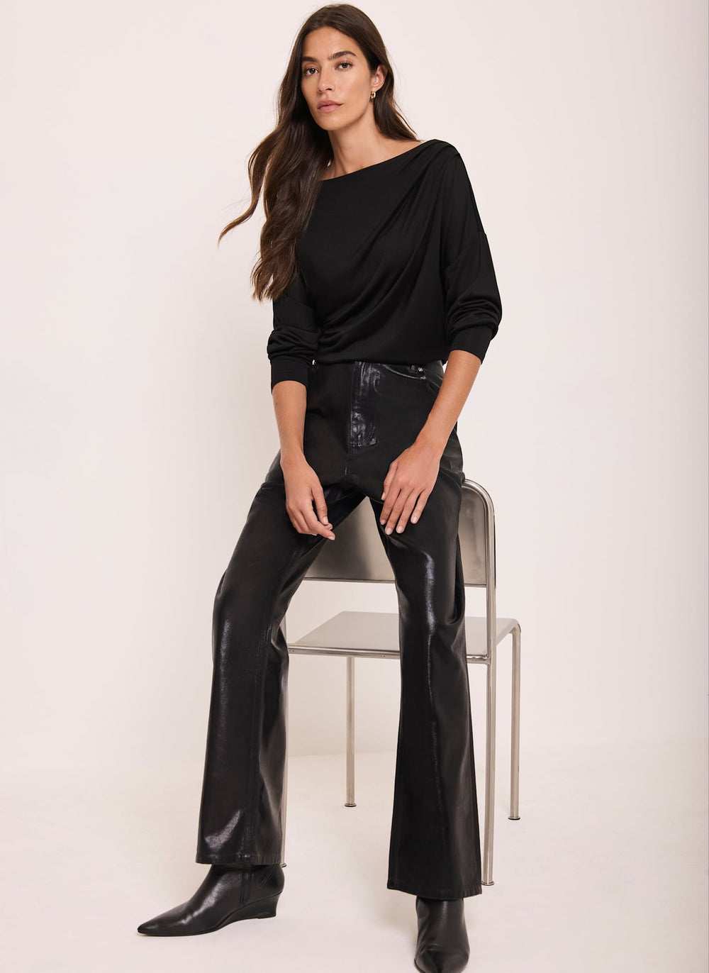 Black Ruched Long Sleeve Top