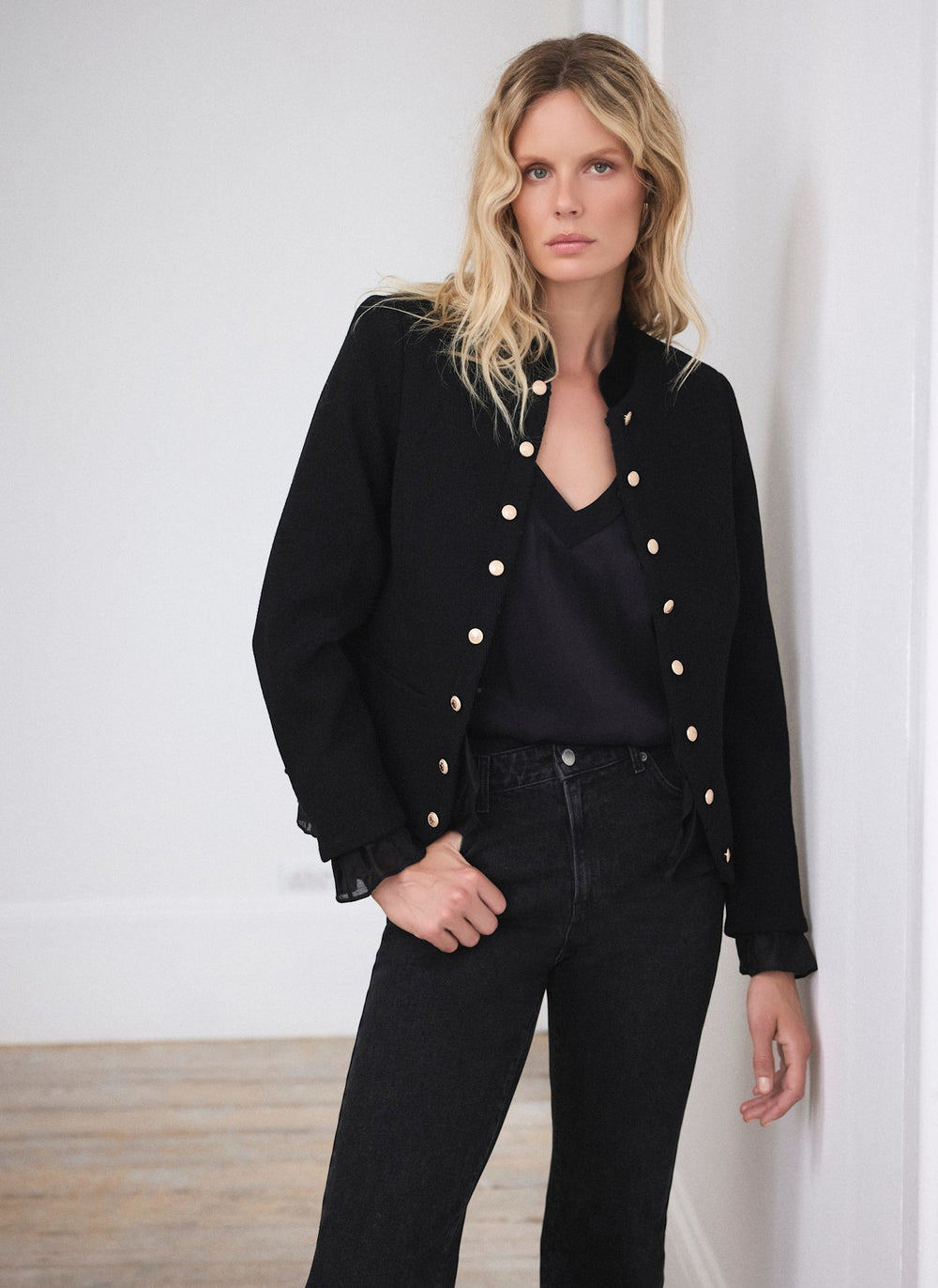 Black Military Wool Blend Jacket