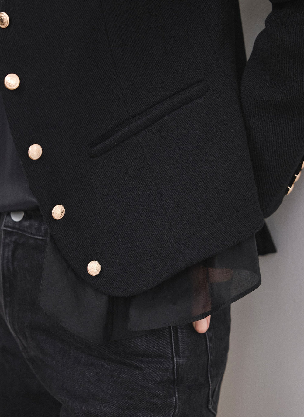 Black Military Wool Blend Jacket