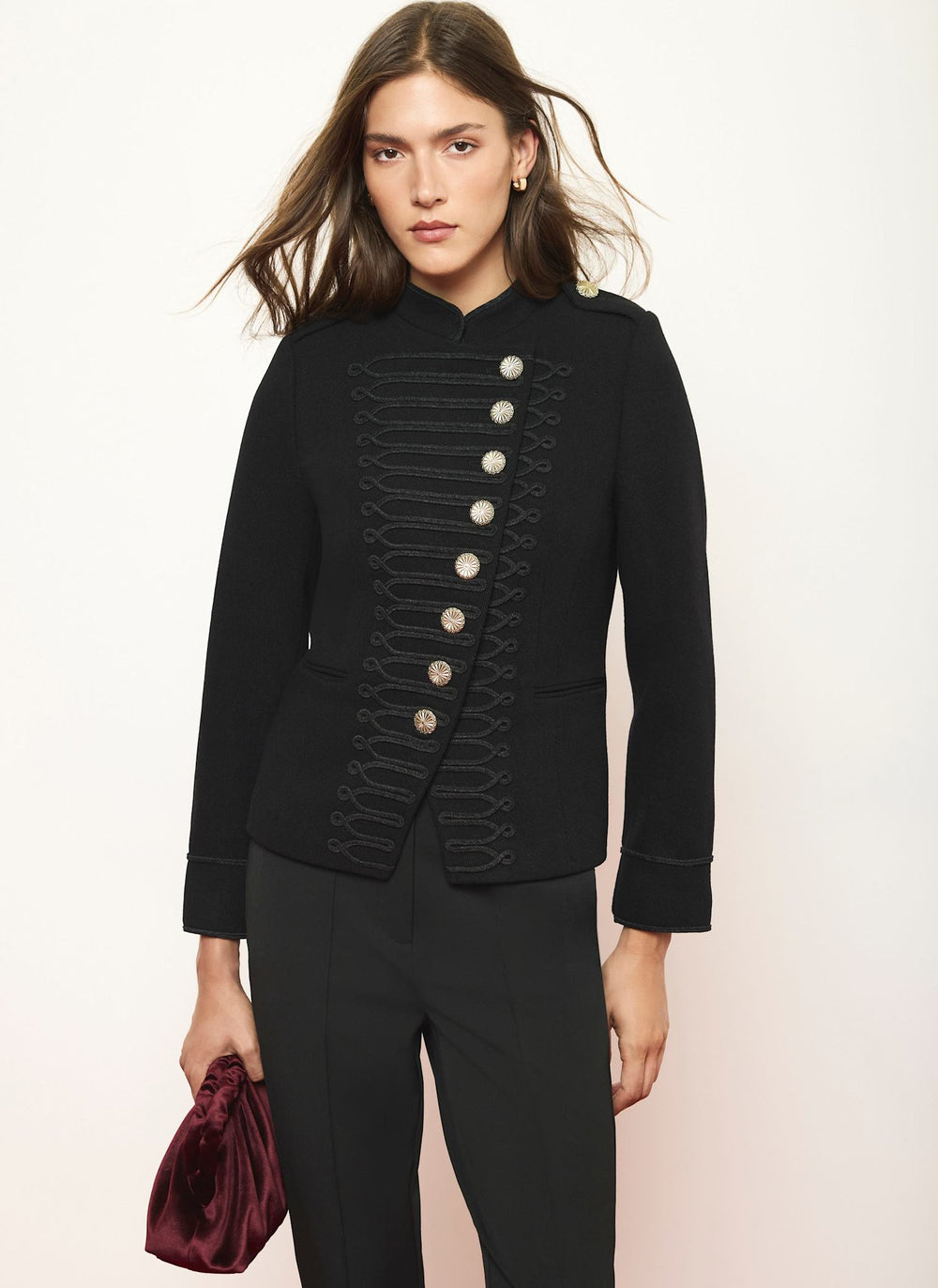 Black Wool Blend Military Jacket