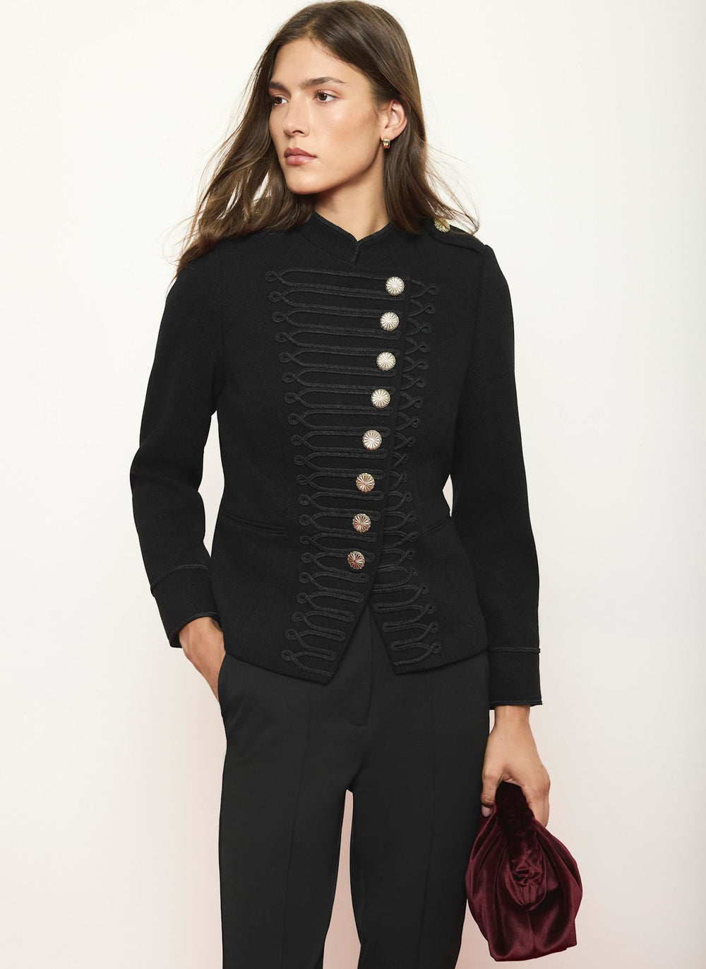 Black Wool Blend Military Jacket