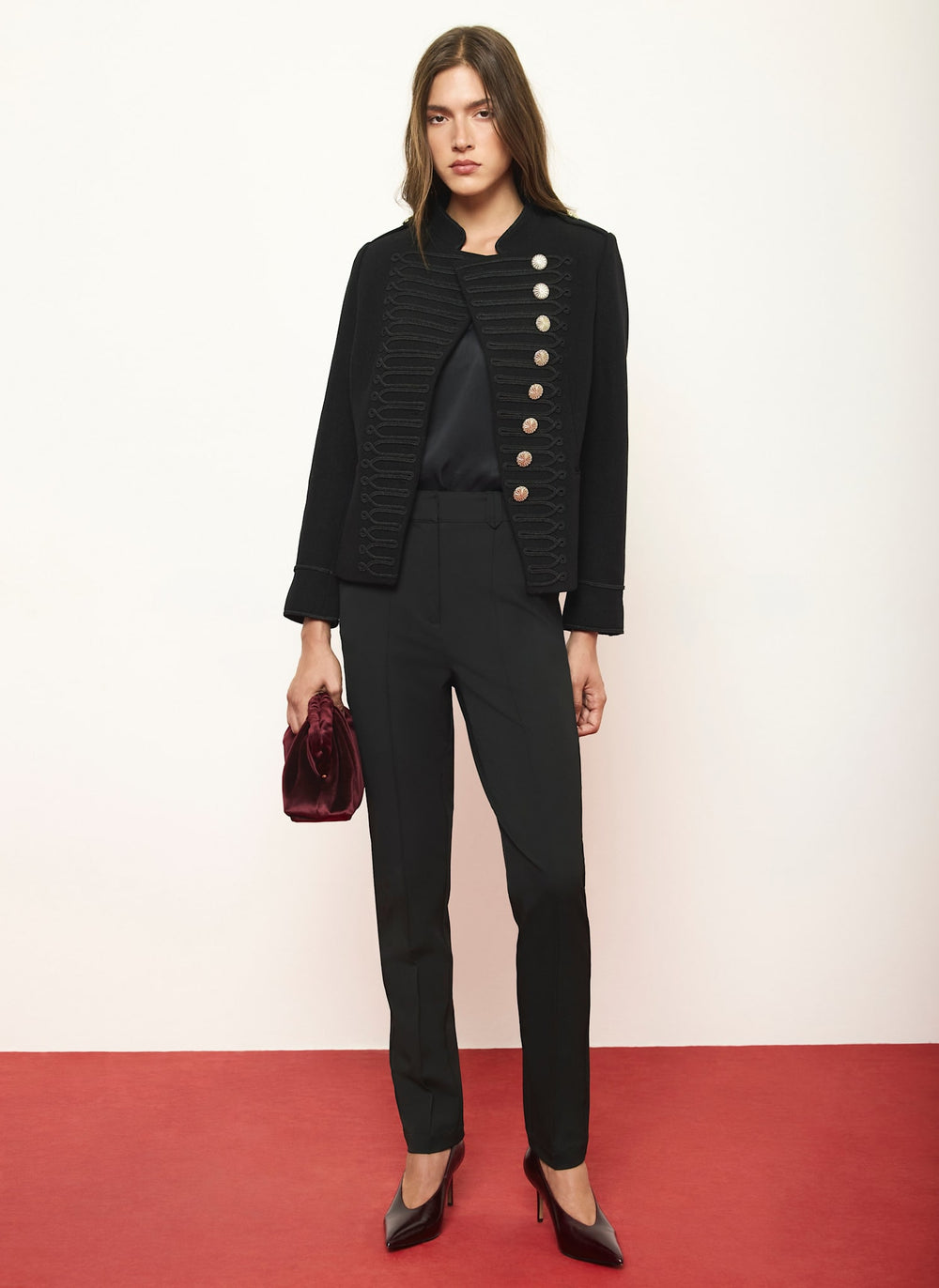 Black Wool Blend Military Jacket