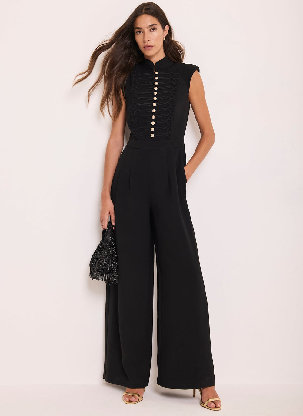Black Military Detail Jumpsuit