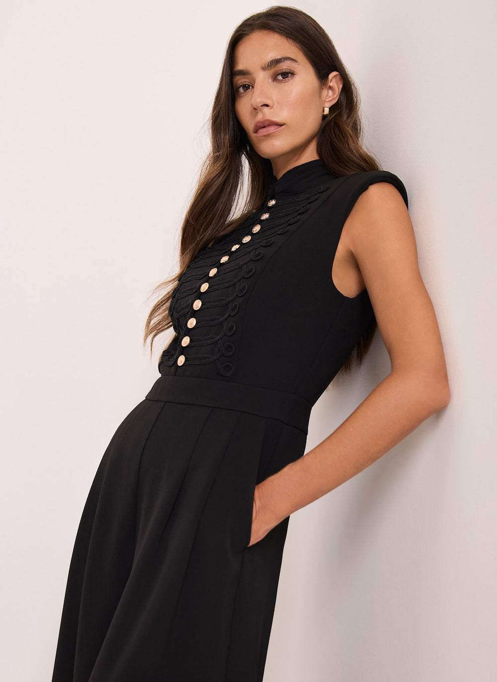 Black Military Detail Jumpsuit