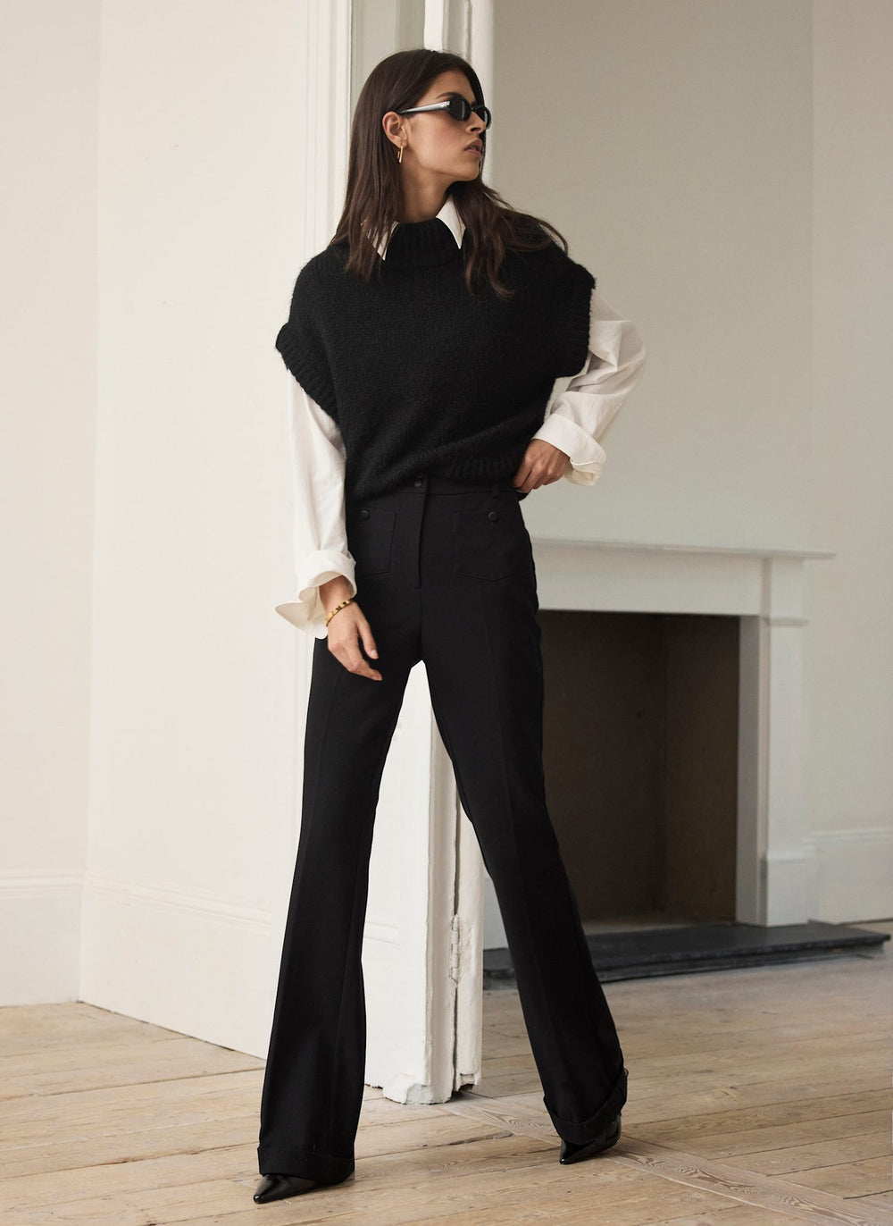 Black Pocket Detail Flared Trousers
