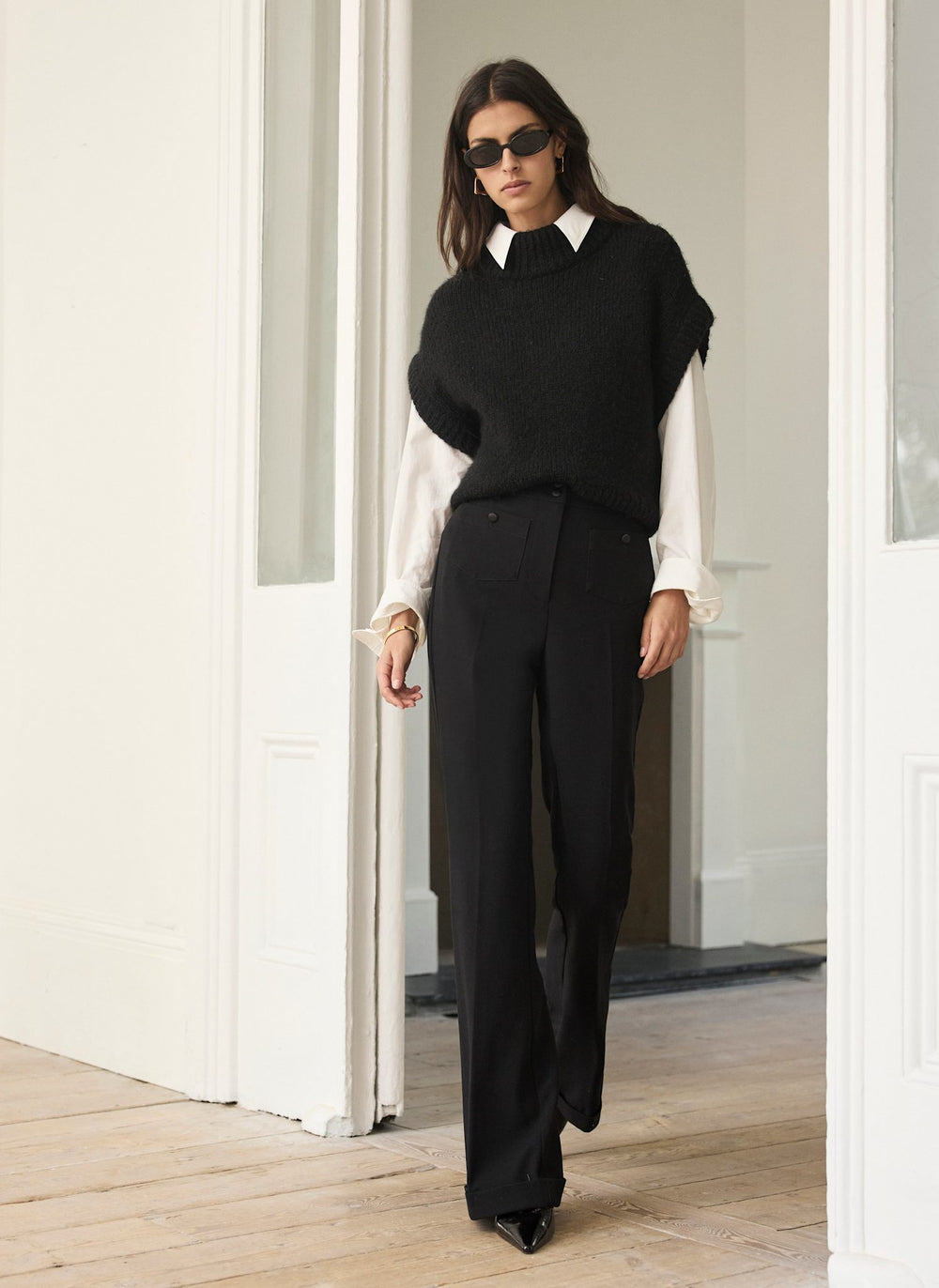 Black Pocket Detail Flared Trousers