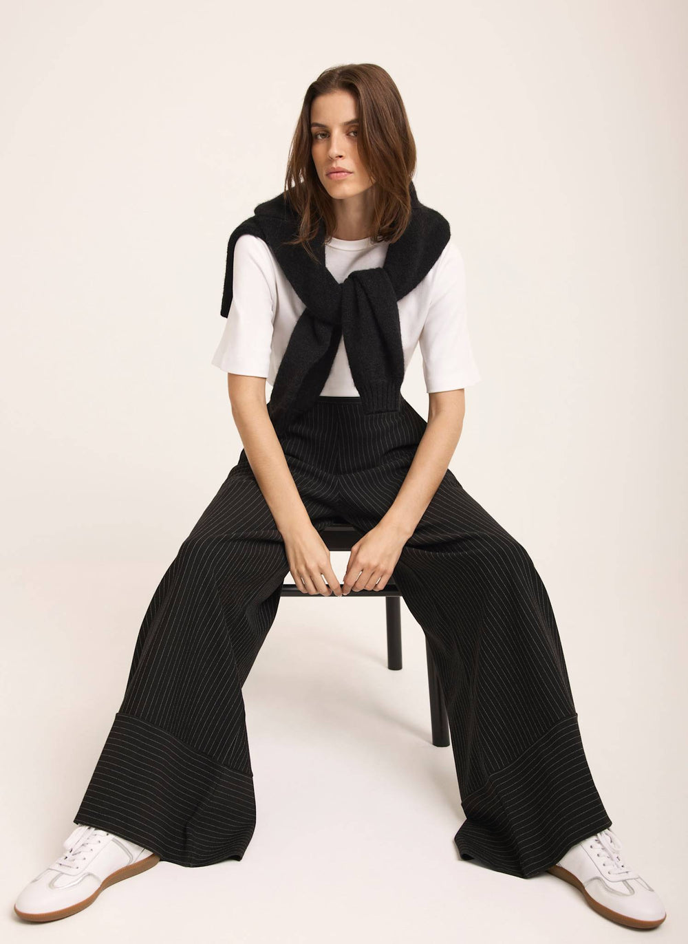 Black Pinstripe Wide Trousers