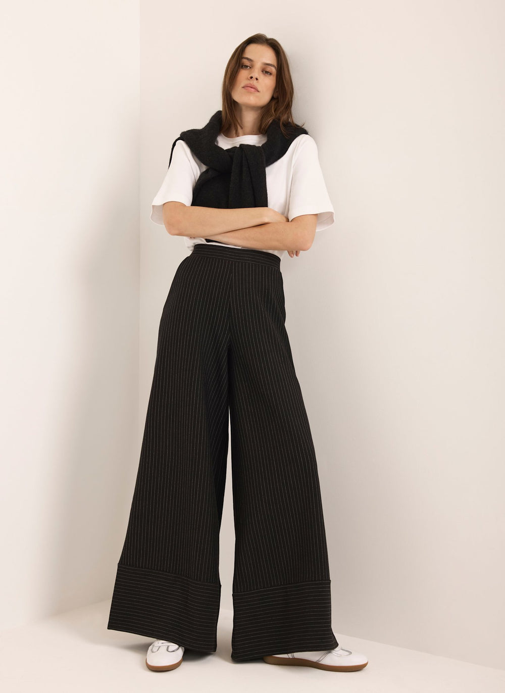 Black Pinstripe Wide Trousers