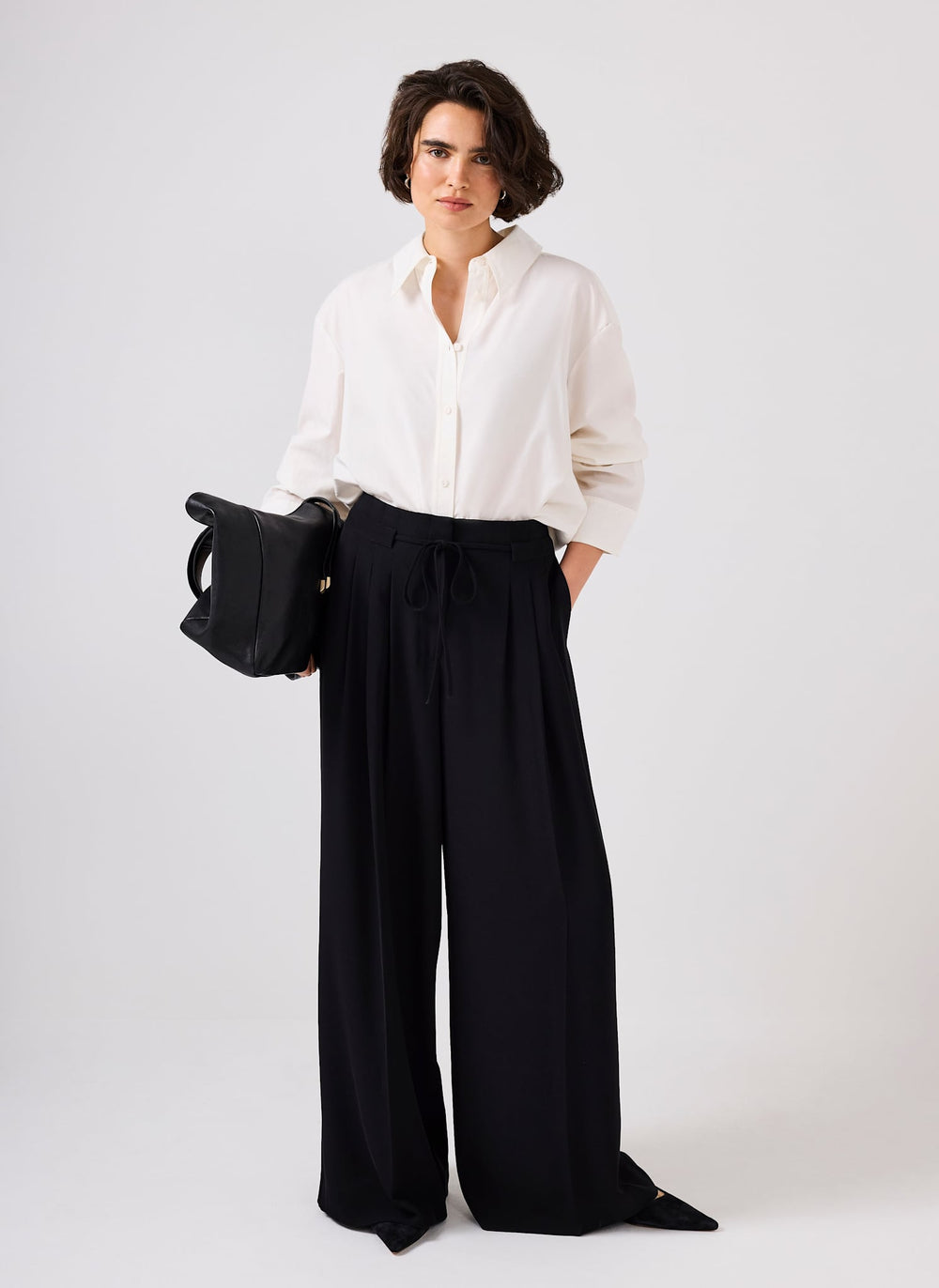 Black Tie Detail Wide Trousers