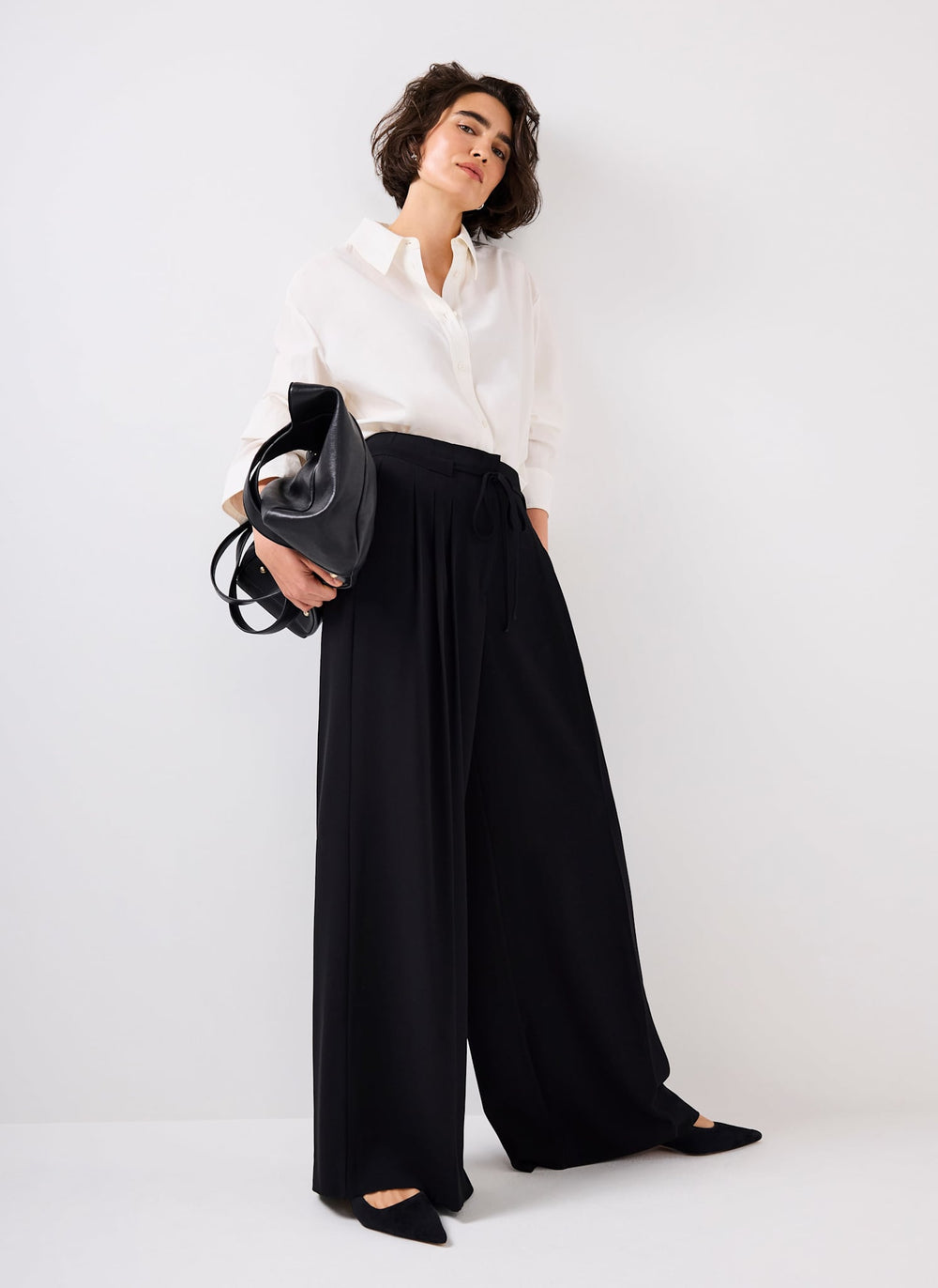 Black Tie Detail Wide Trousers