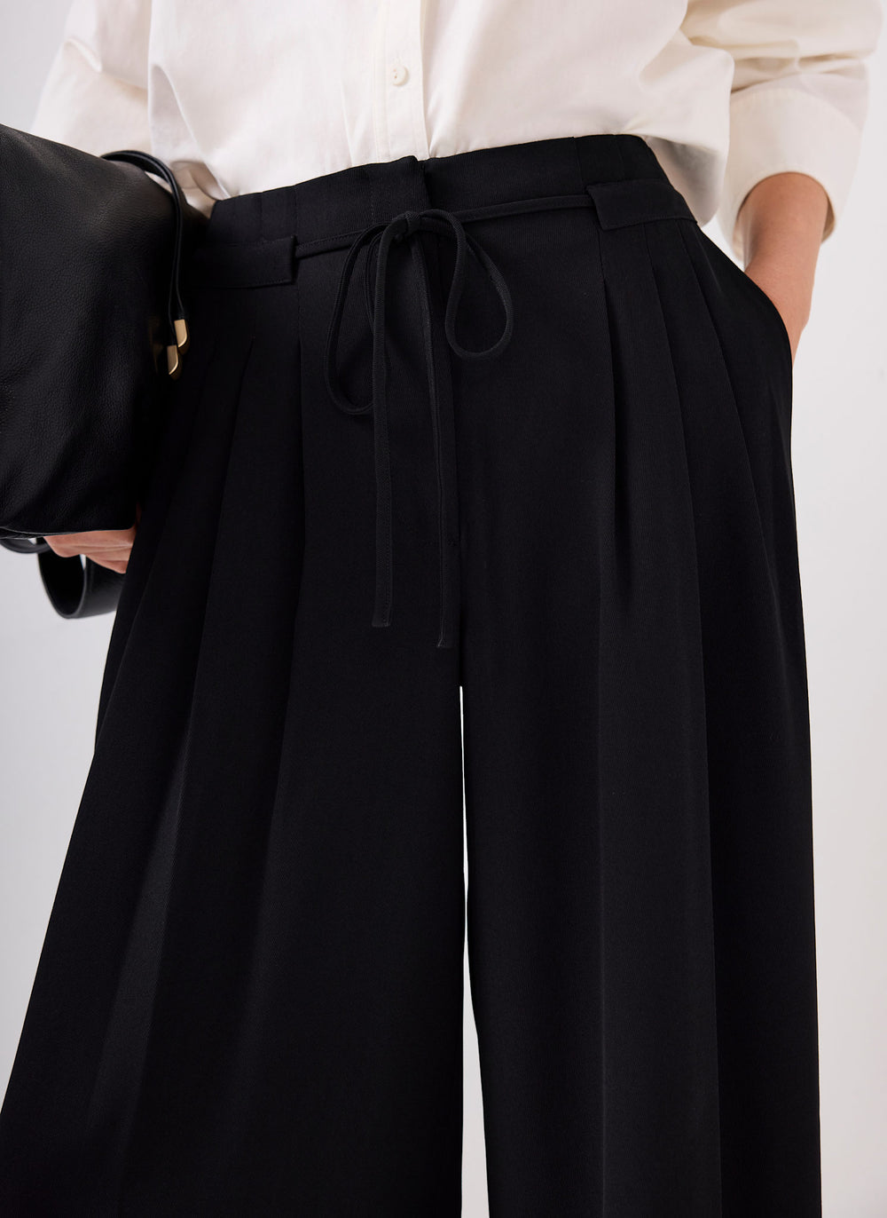 Black Tie Detail Wide Trousers