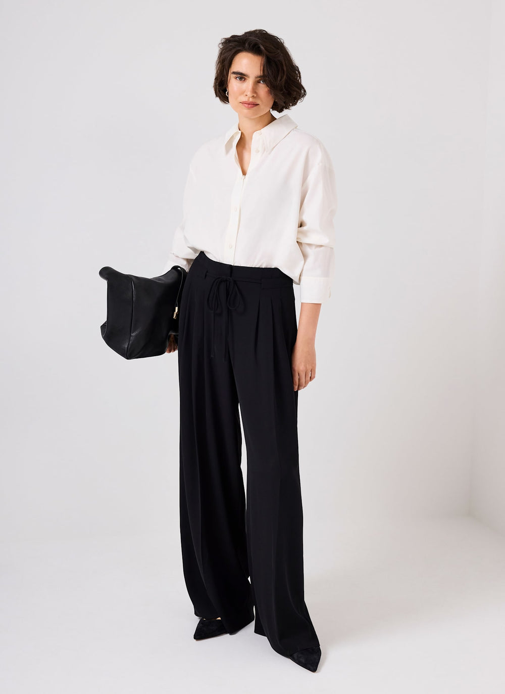 Black Tie Detail Wide Trousers