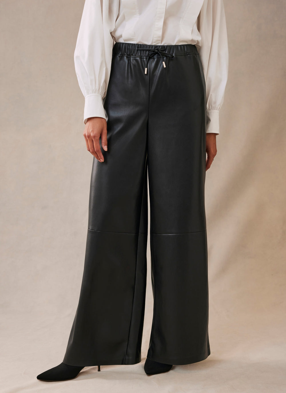 Black Faux Leather Wide Leg Trousers