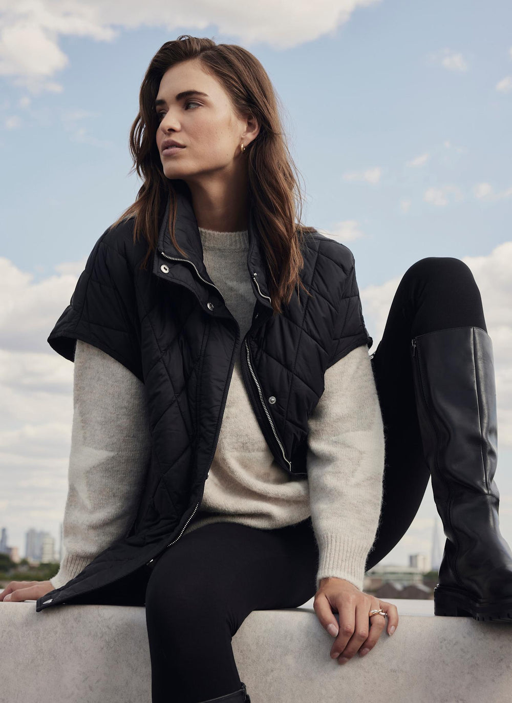 Black Quilted Oversized Gilet