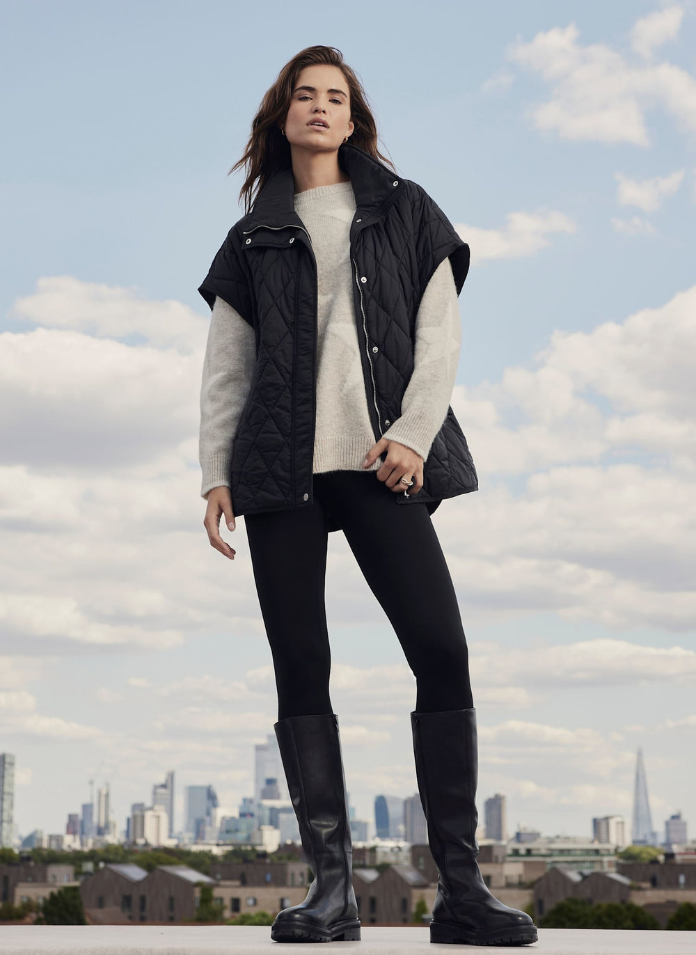 Black Quilted Oversized Gilet