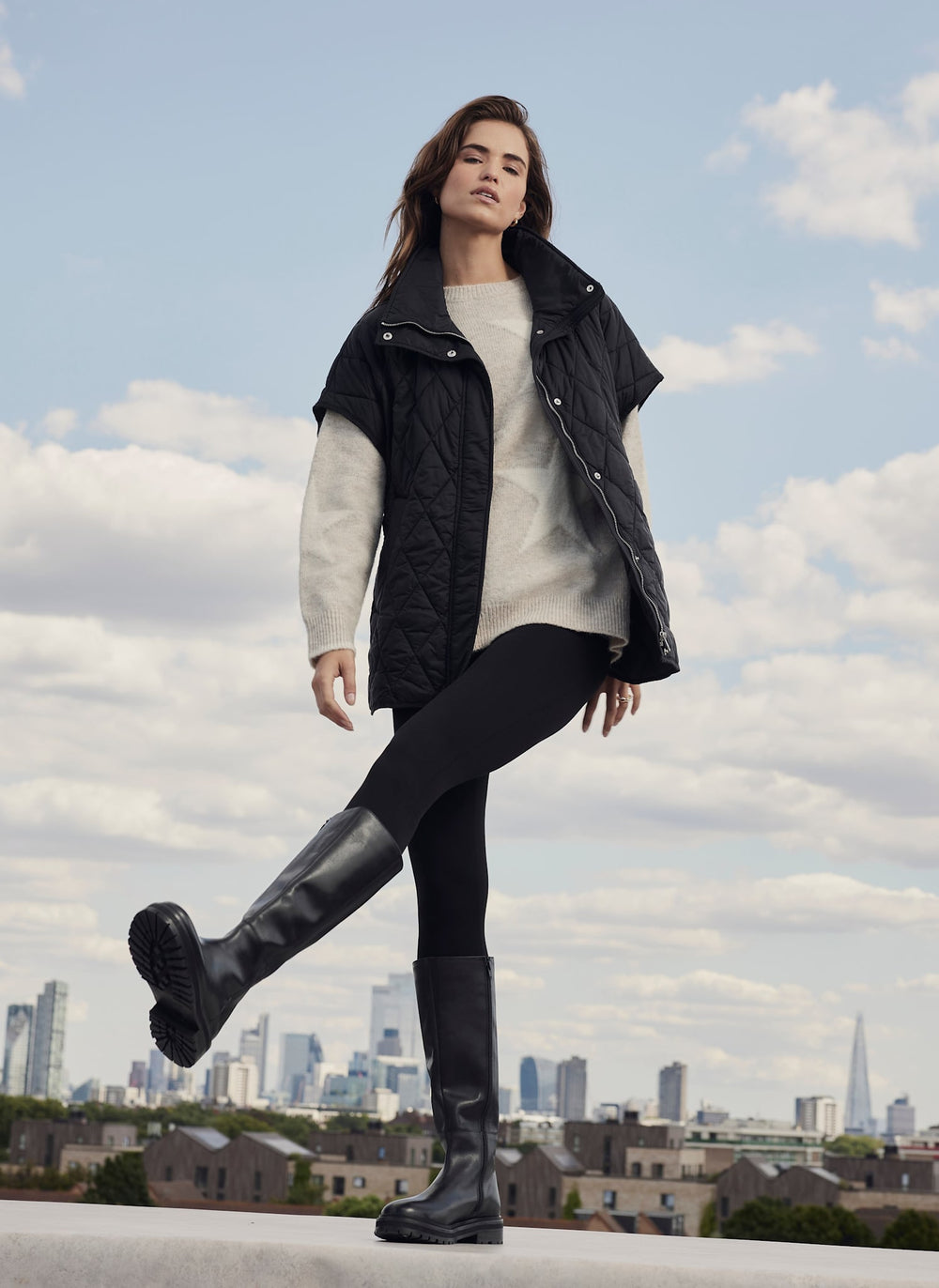 Black Quilted Oversized Gilet