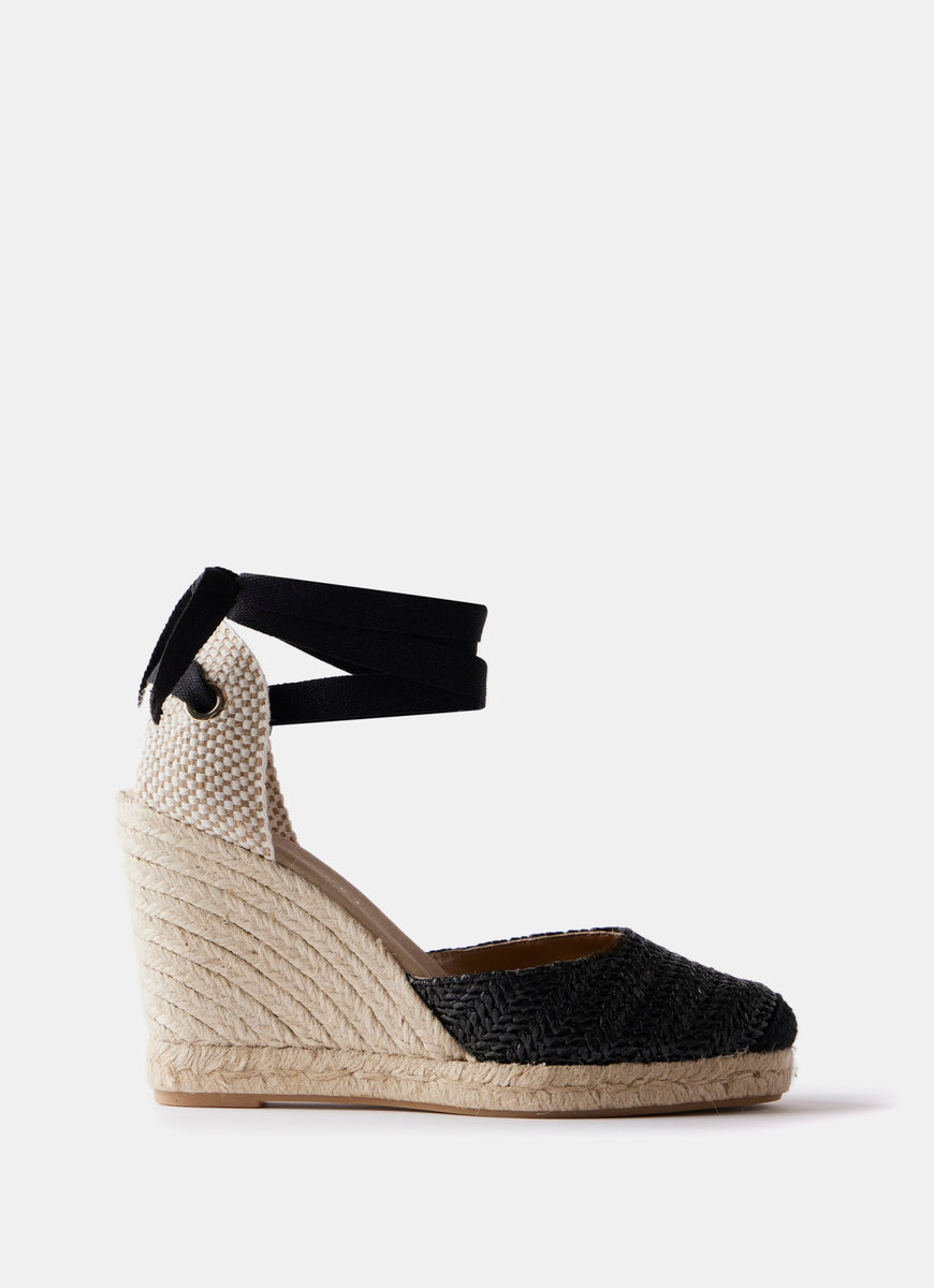 Black Raffia Wedge Heels Mint Velvet