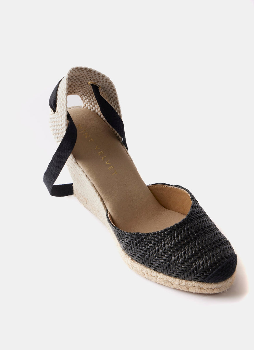 Black Raffia Wedge Heels – Mint Velvet