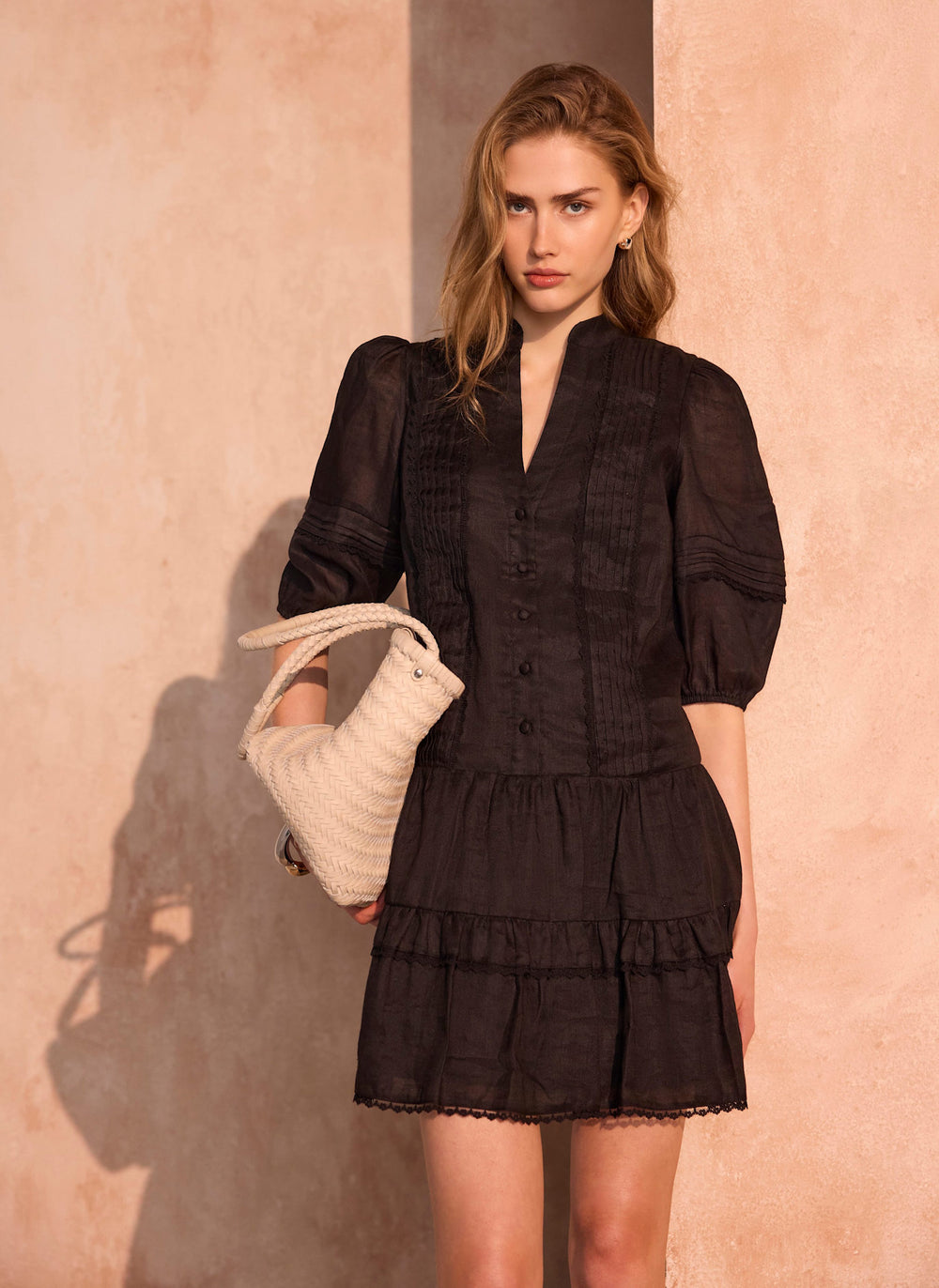 Black Ramie Mini Dress