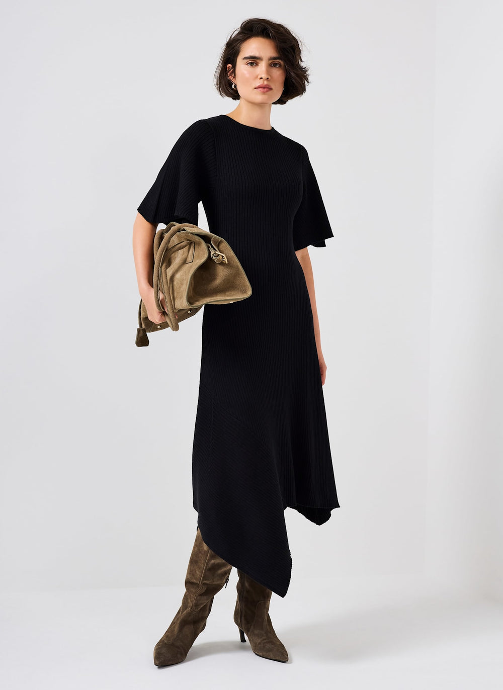 navy blue dress for baby girl Black Rib Knit Asymmetric Dress – Mint Velvet