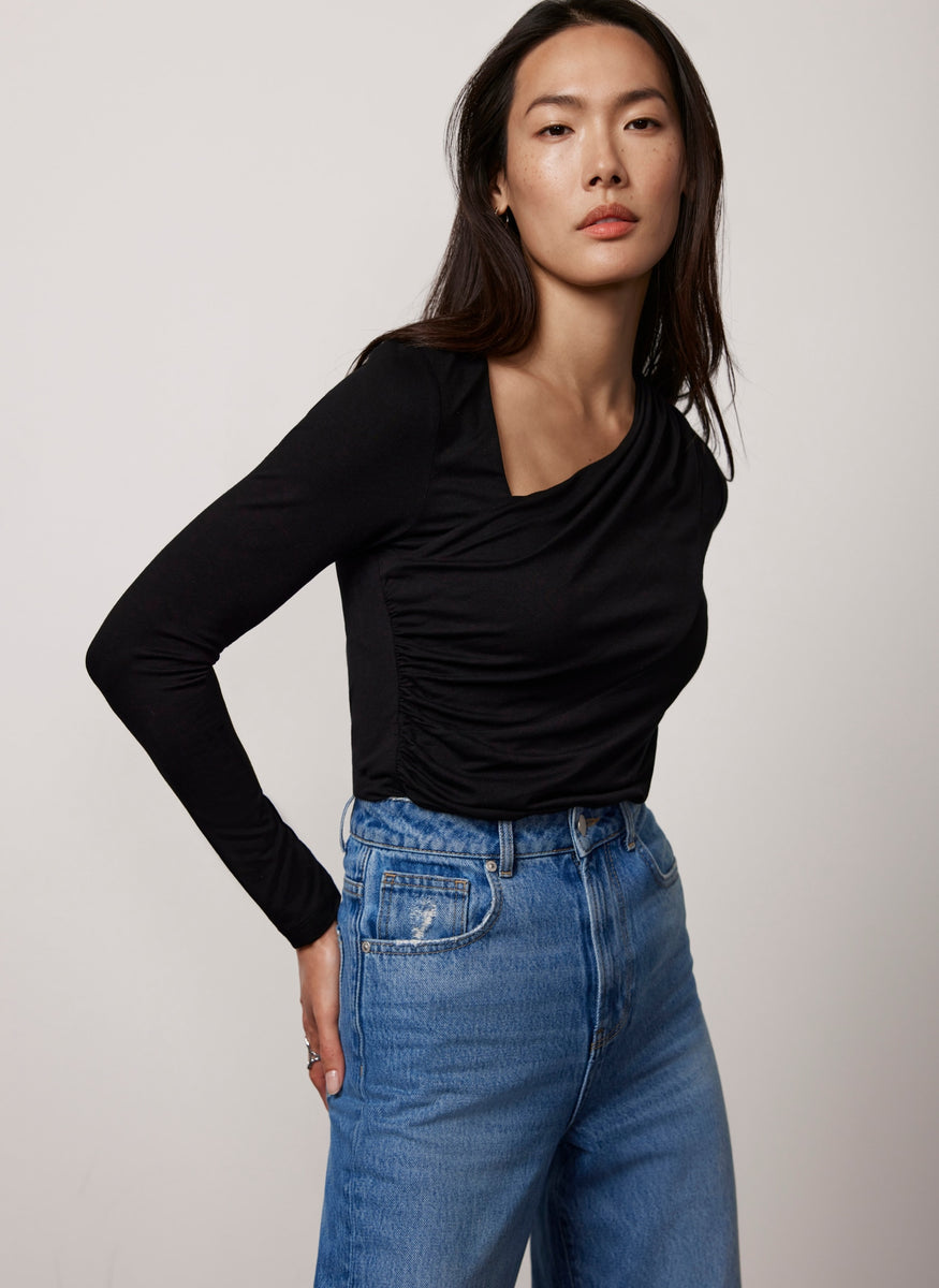 Black Ruched Long Sleeve Top – Mint Velvet