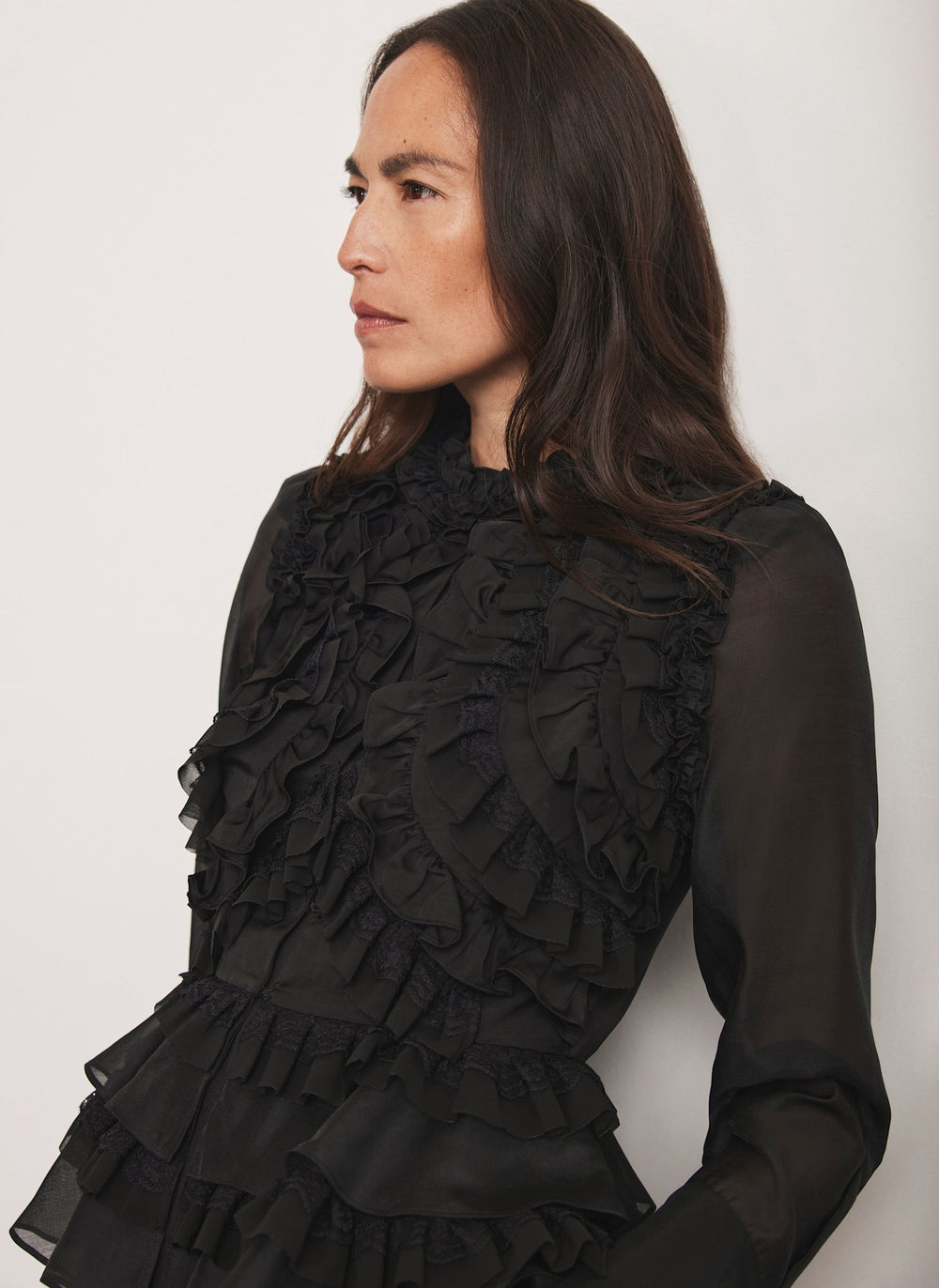 Black Ruffle Detail Blouse
