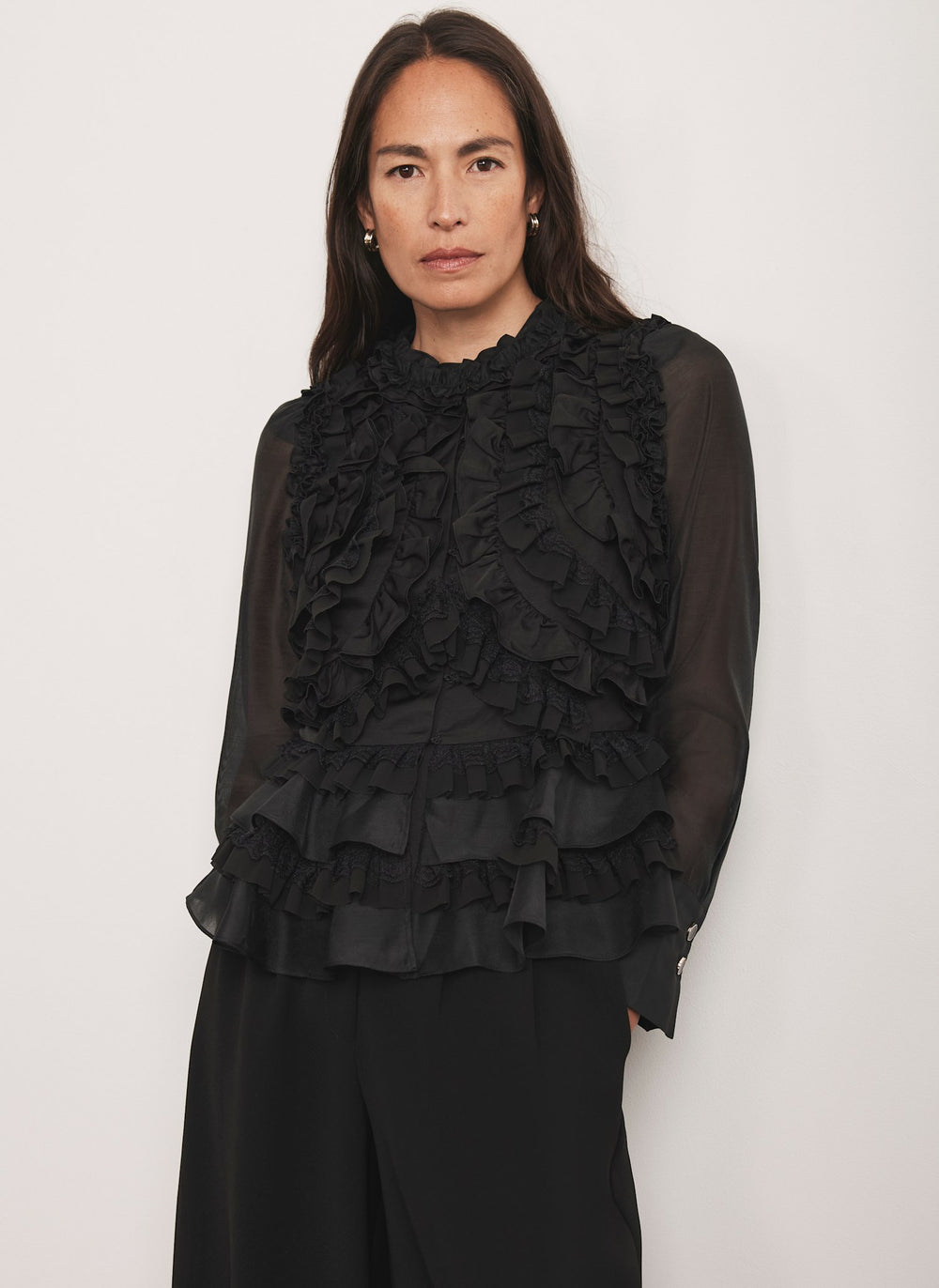 Black Ruffle Detail Blouse
