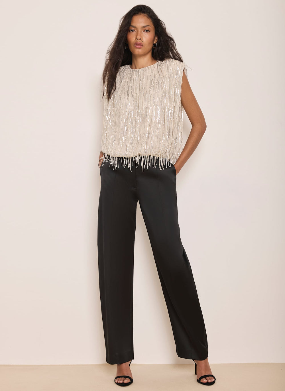 Black Satin Barrel Leg Trousers