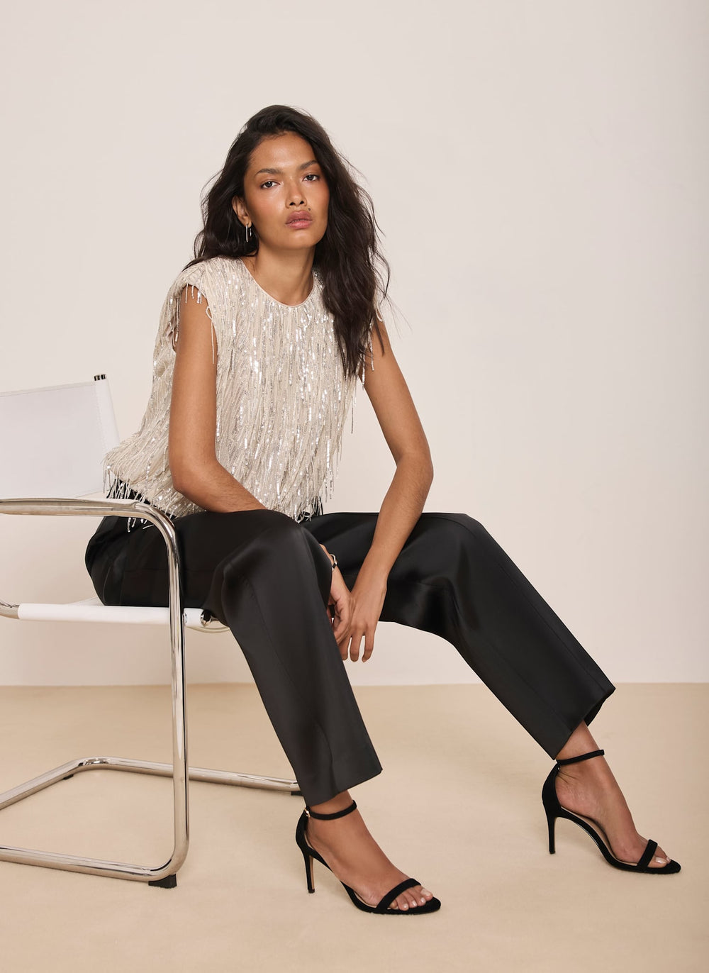 Black Satin Barrel Leg Trousers