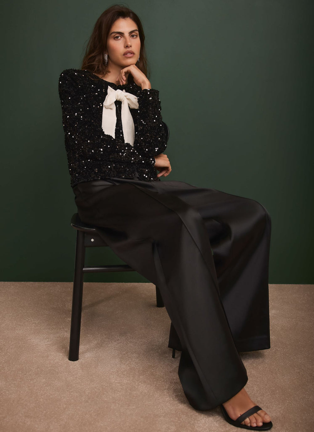 Black Satin Wide Trousers