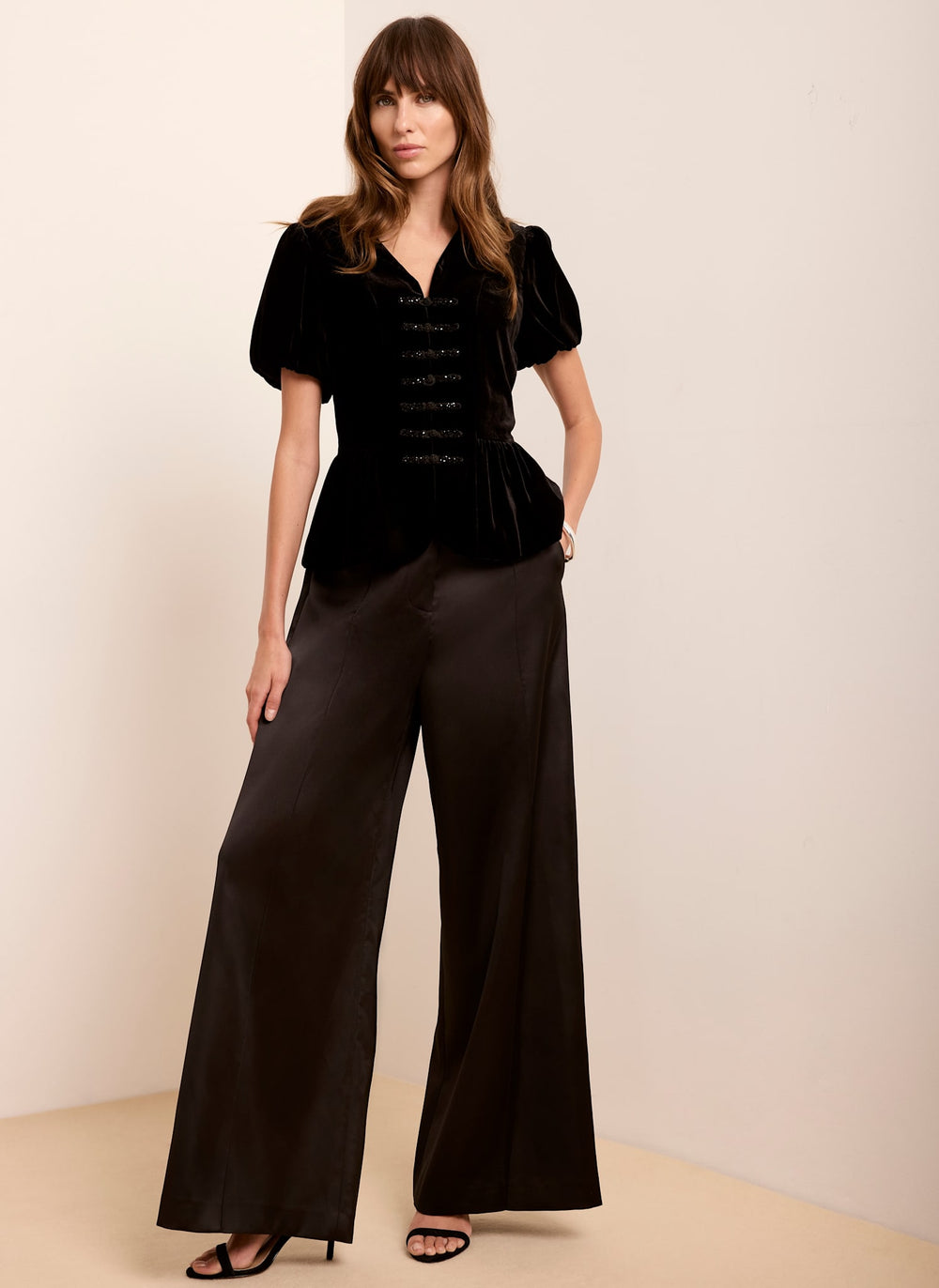 Black Satin Wide Leg Trousers