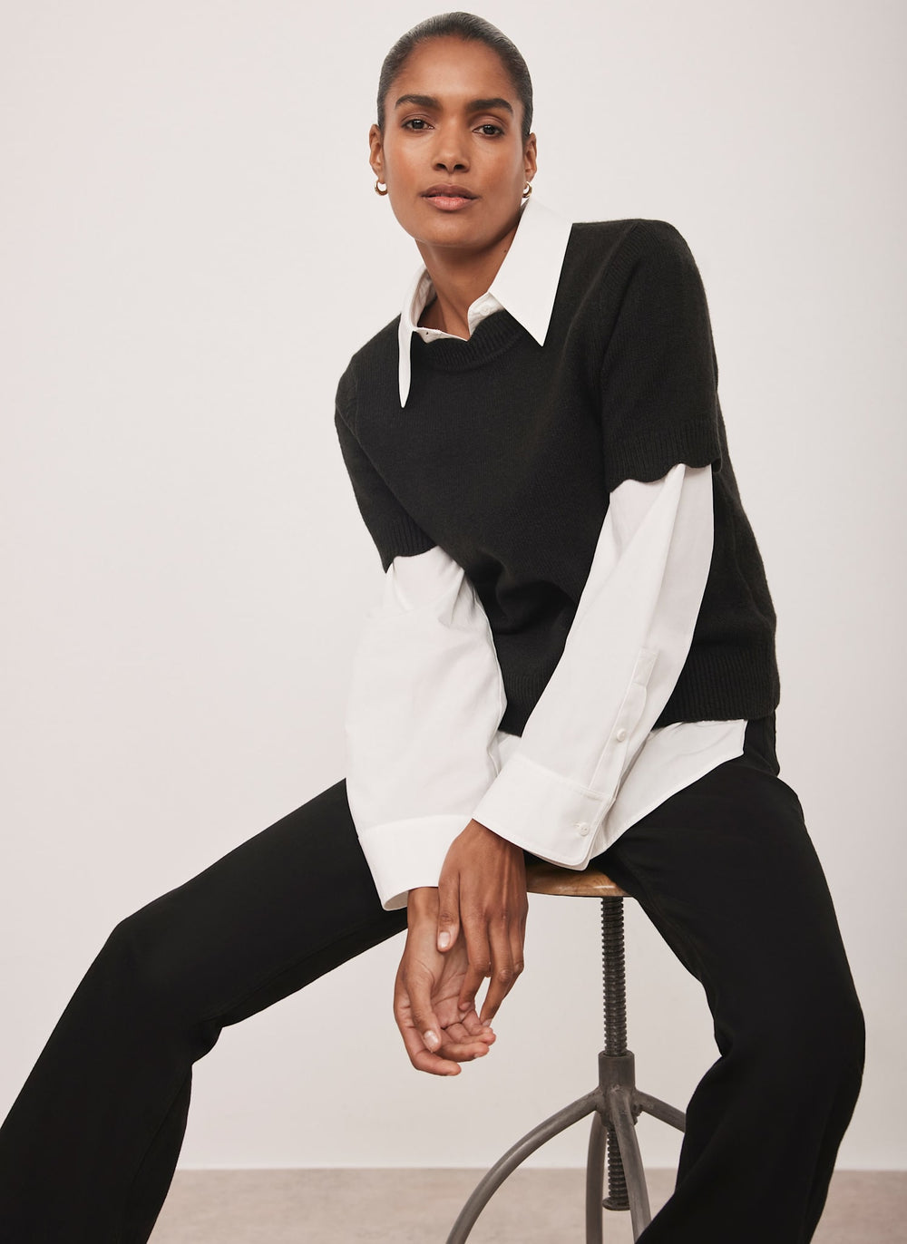 Black Scallop Knit Top