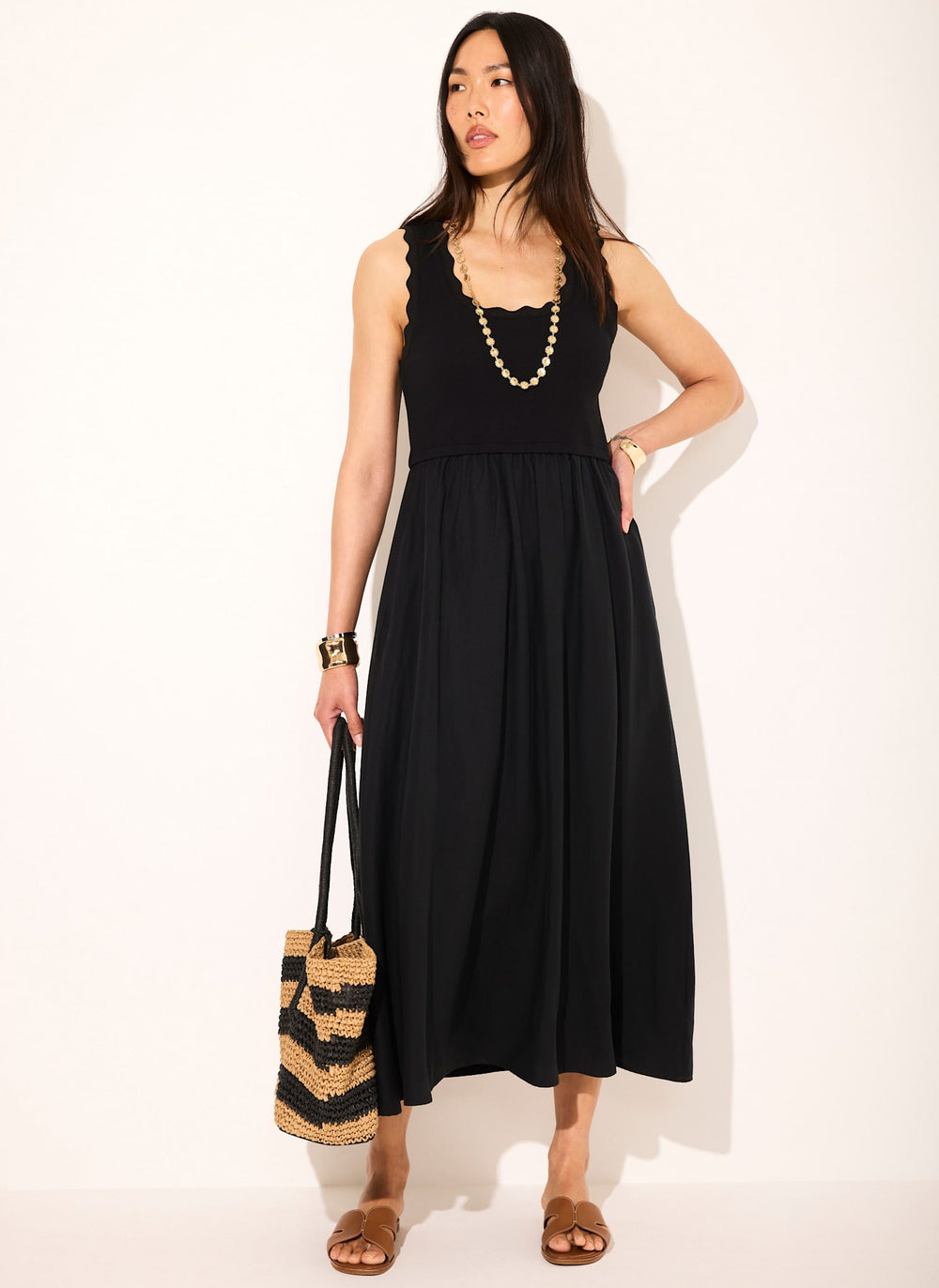 Black Scallop Trim Midi Dress Mint Velvet Black Scallop Trim Midi Dress Mint Velvet