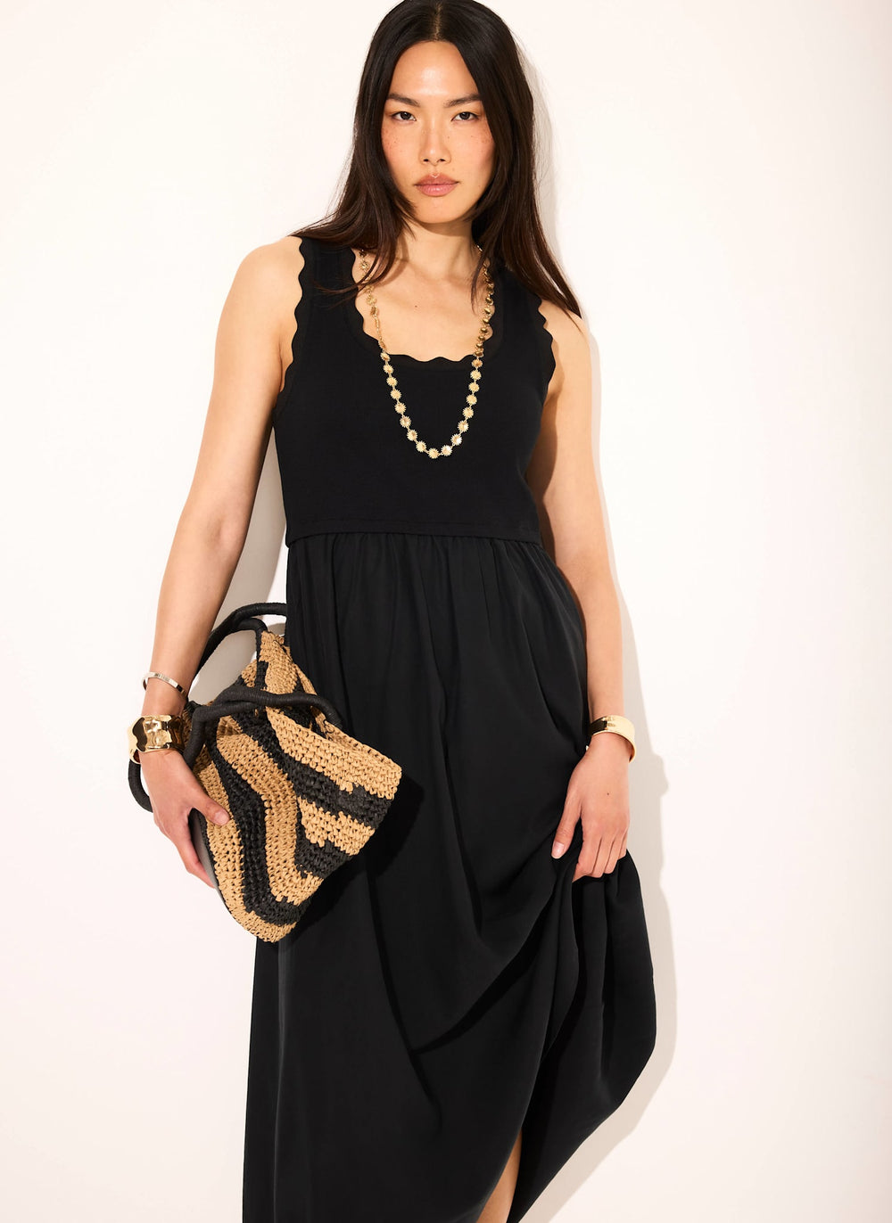 Mint Velvet Black Scallop Trim Midi Dress | Size M | Black | Sleeveless | Scoop Neck Mint Velvet Black Scallop Trim Midi Dress | Size M | Black | Sleeveless | Scoop Neck