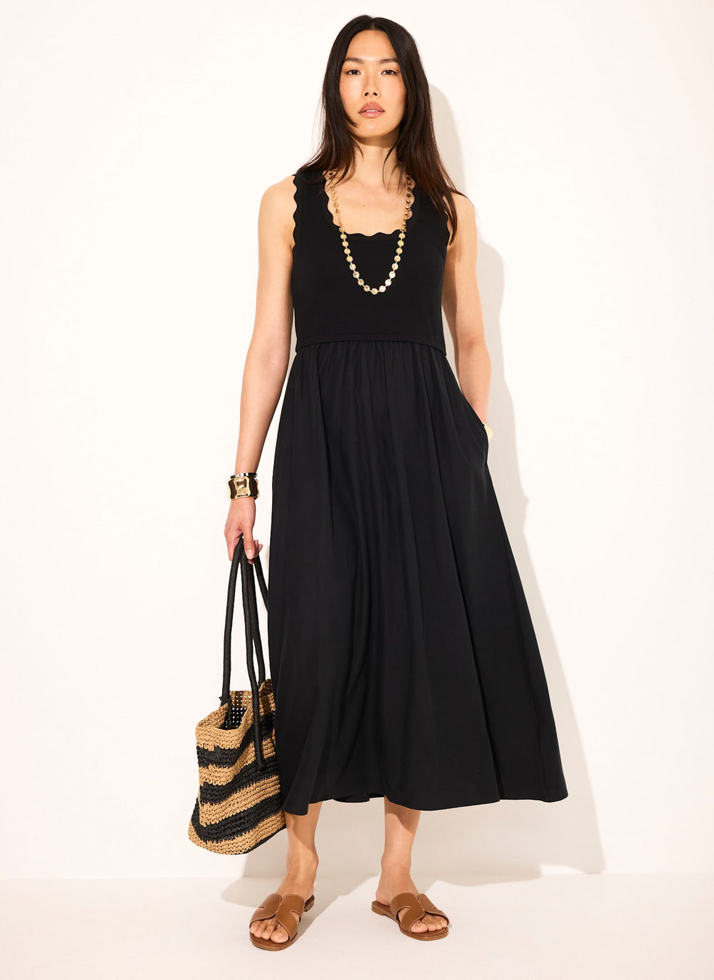 blue dress for baby girl Scalloped Lace Maxi Dress - Black main image 1