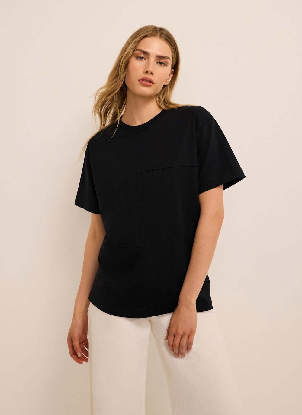 Black Cotton Seam Detail T-shirt