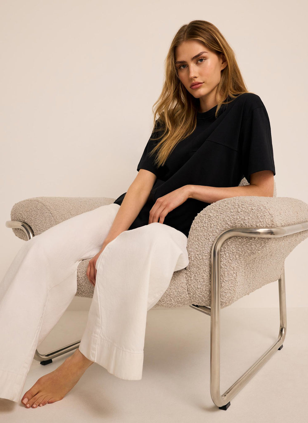 Black Cotton Seam Detail T-shirt