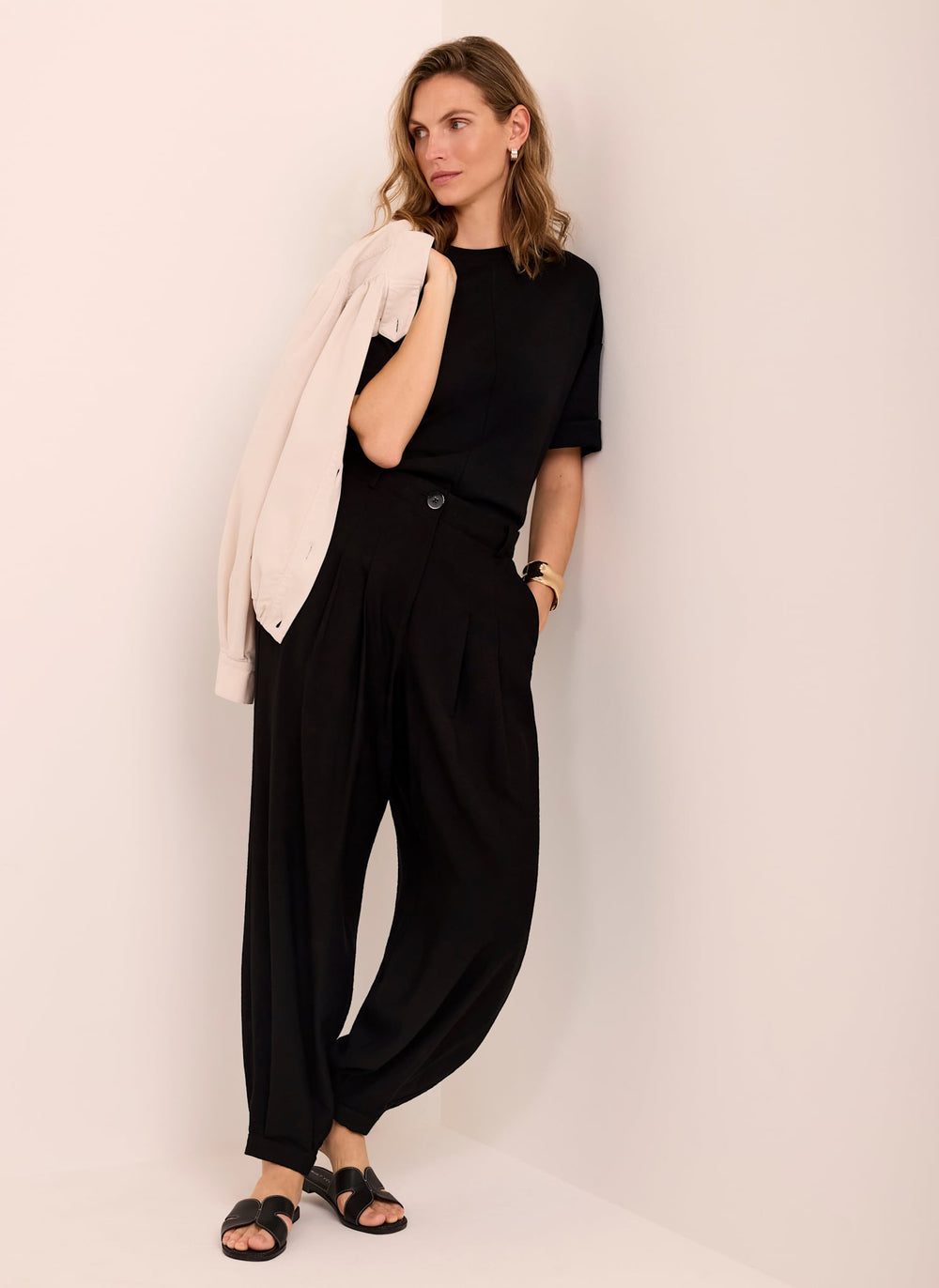Black Cotton Seam Detail T-shirt