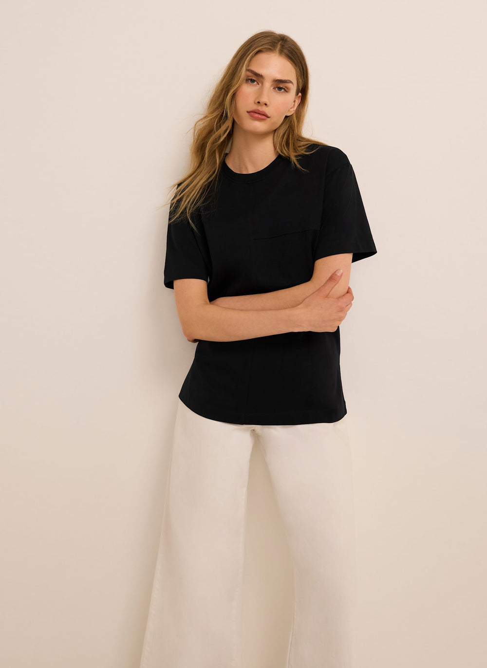 Black Cotton Seam Detail T-shirt