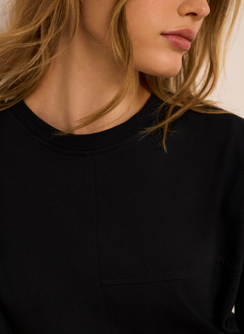 Black Cotton Seam Detail T-shirt