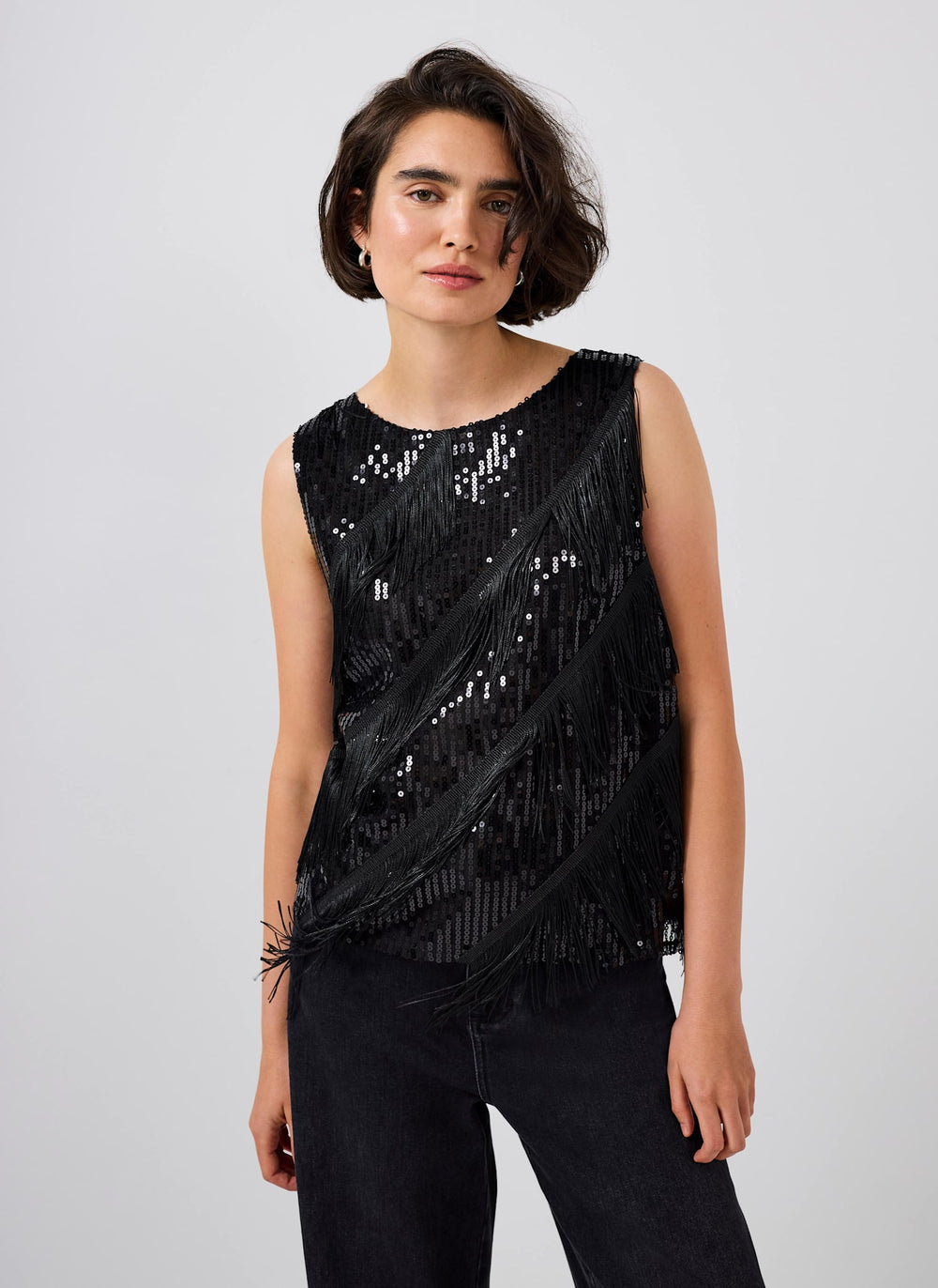 Black Sequin Tassel Top
