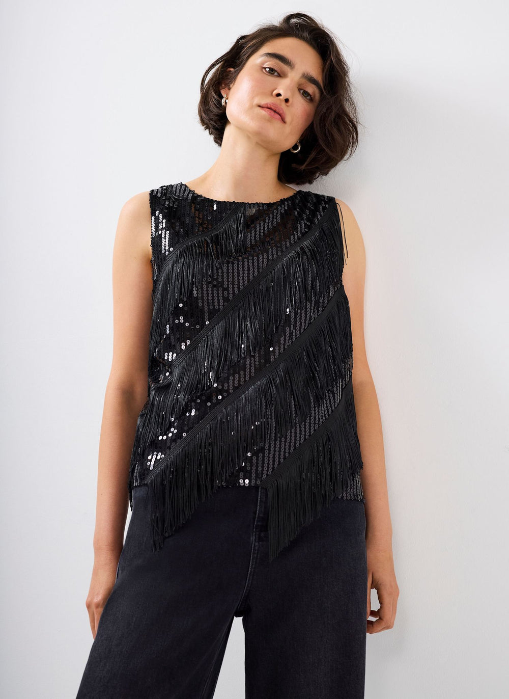 Black Sequin Tassel Top