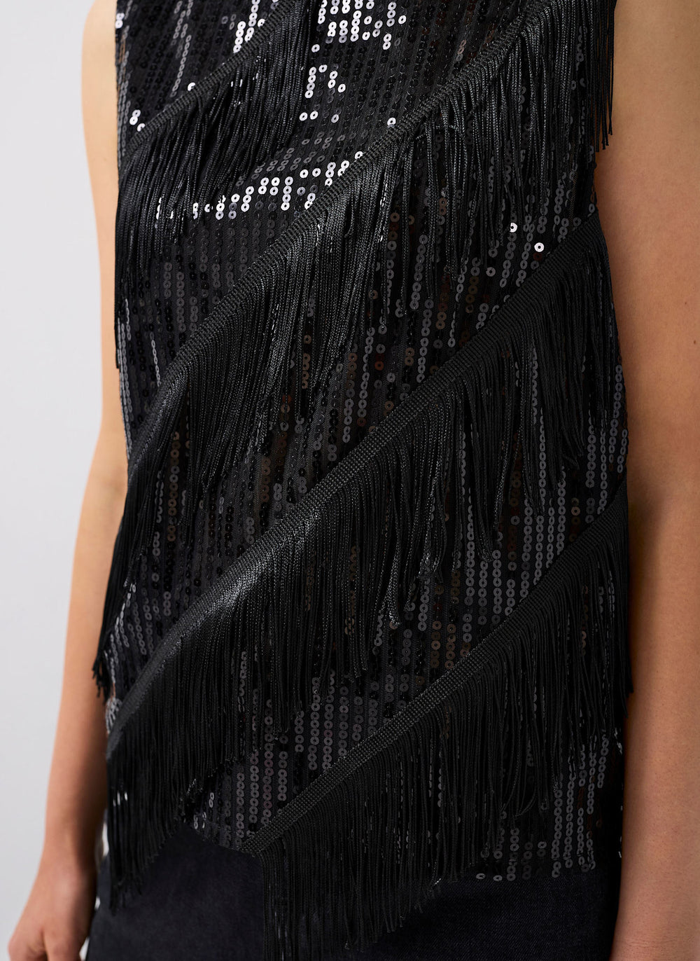 Black Sequin Tassel Top