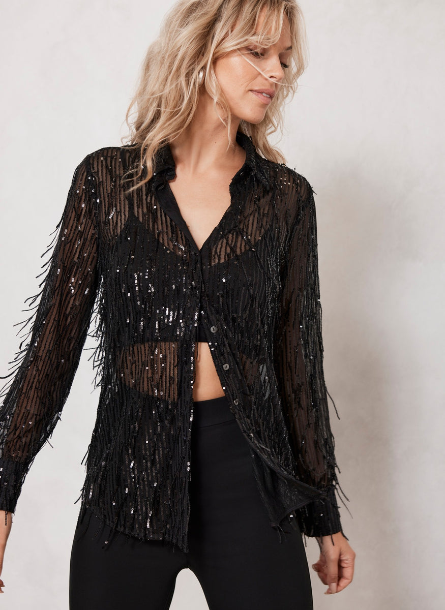 Black Sequin Tassel Shirt – Mint Velvet