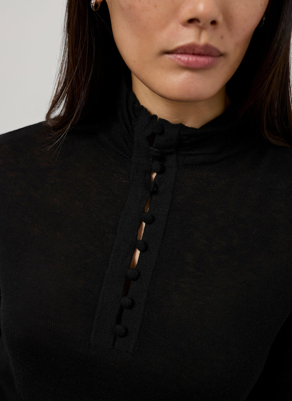 Black Lightweight Knit Button Detail Top