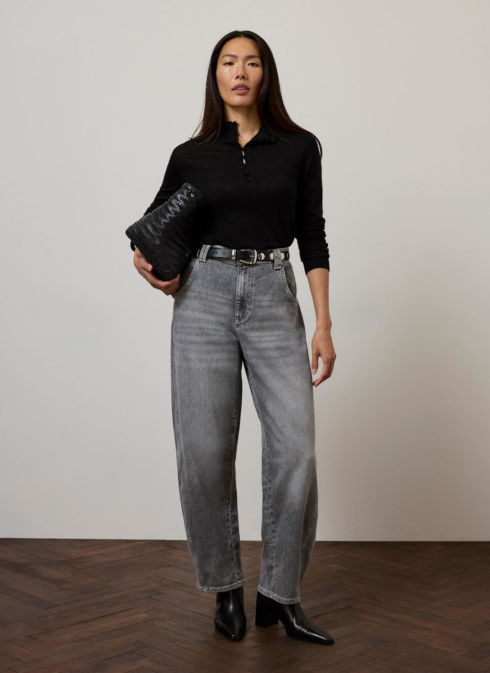 Black Lightweight Knit Button Detail Top