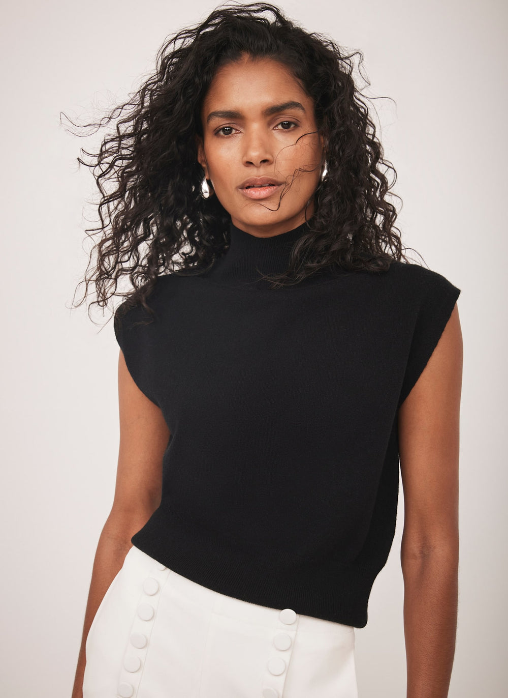 Black Cotton Blend Knit Top