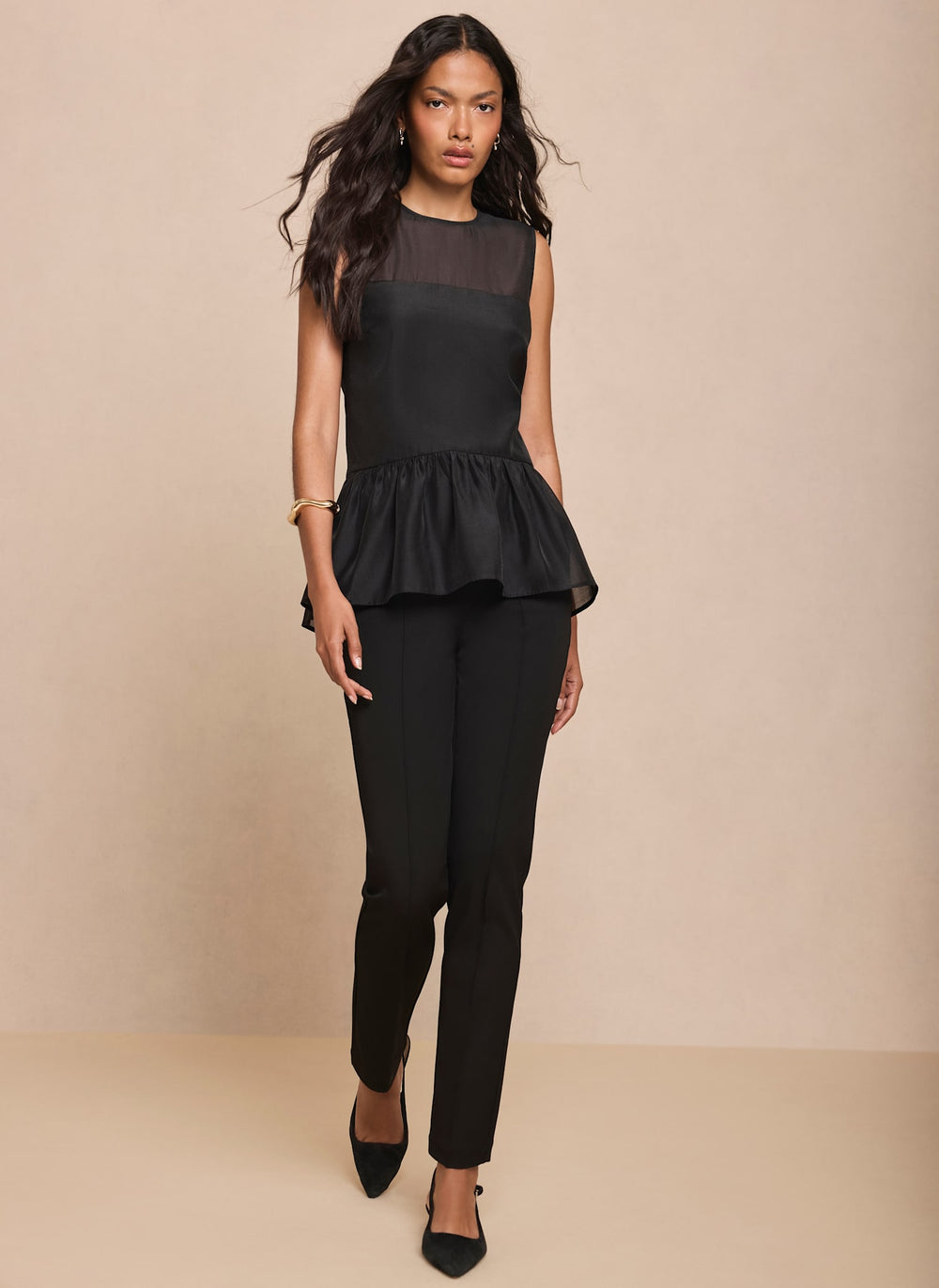 Black Slim Split Detail Tailored Trousers