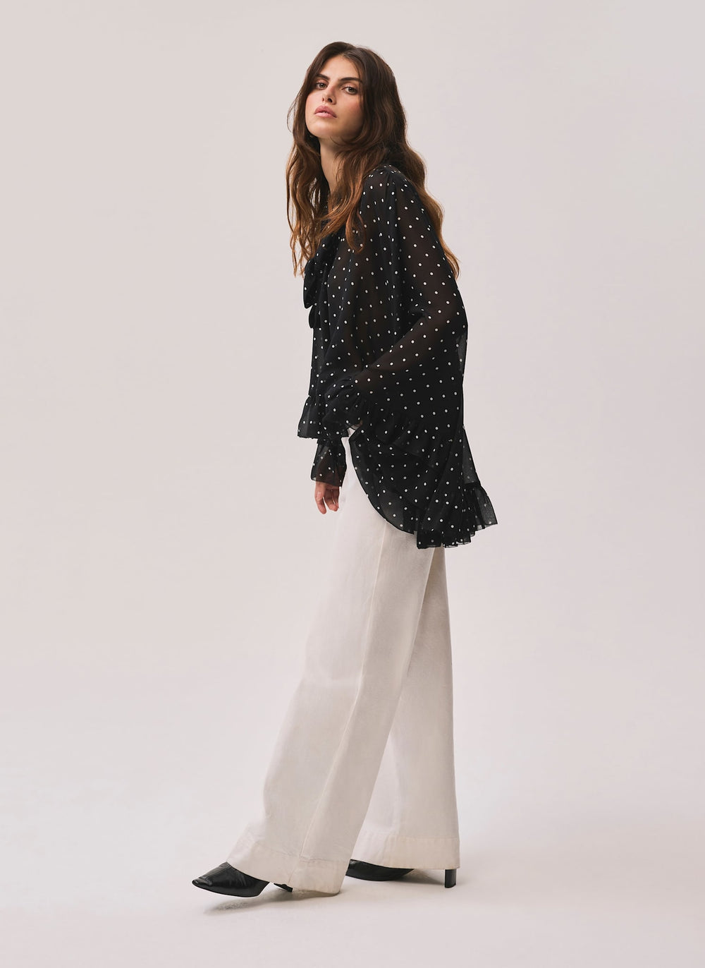Black Polka Dot Print Blouse