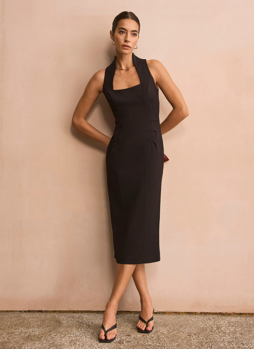 fitted lace wedding dress Baltic Born Womens Weyland Bodycon Midi Dress | Black | Color: Black main image 1